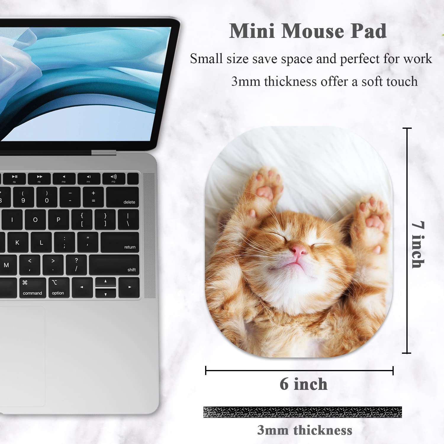 6 x 7 Inch Small Oval Mouse Pad - Non-Slip Rubber Base, Waterproof Compact Mouse Mat for Laptop & Wireless Mouse - Perfect for Home Office, Gaming & Travel - Cute Cat Design