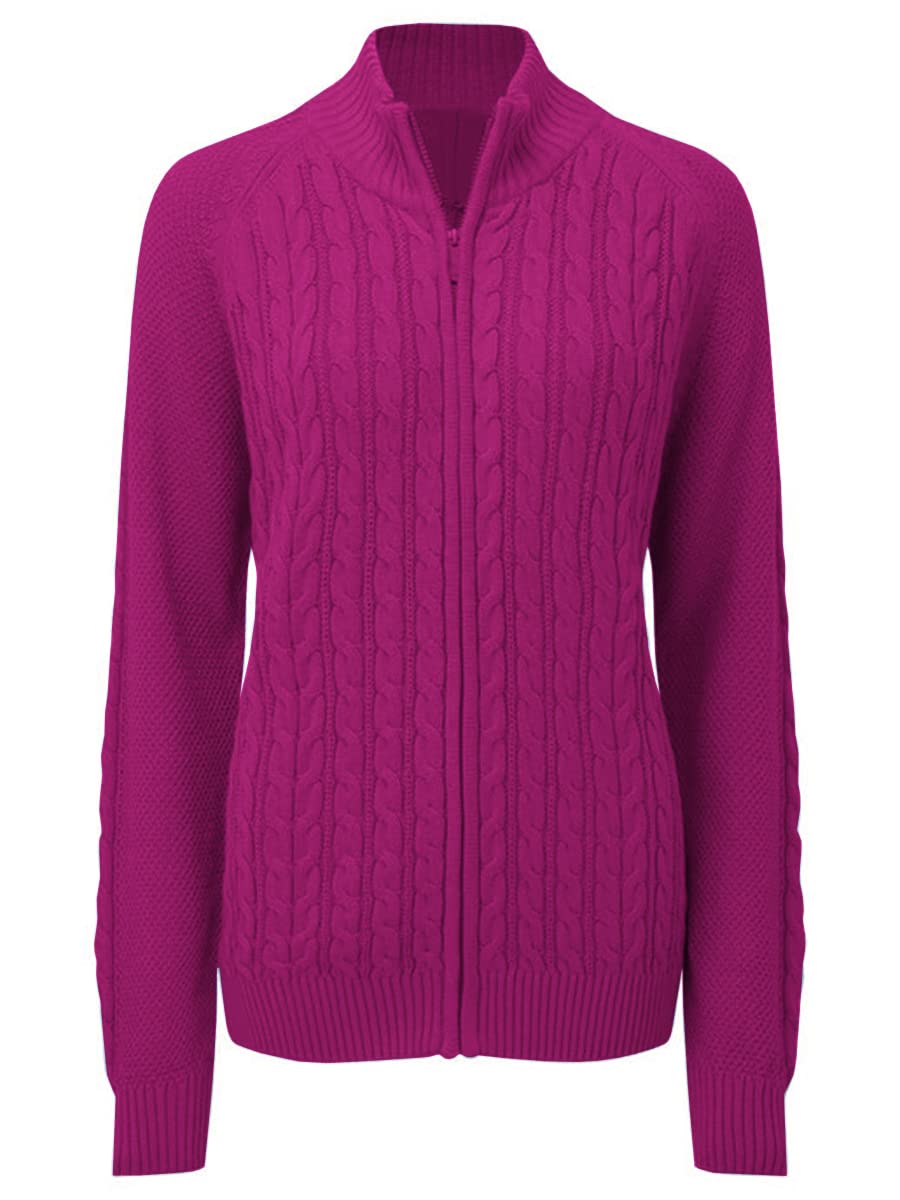Hongqizo Women's Long Sleeve Cable Knit Cardigan - Solid Color Zipper Sweater Jacket for Fall & Winter | Casual Office Wear, Outdoor Layering, Daily Comfort