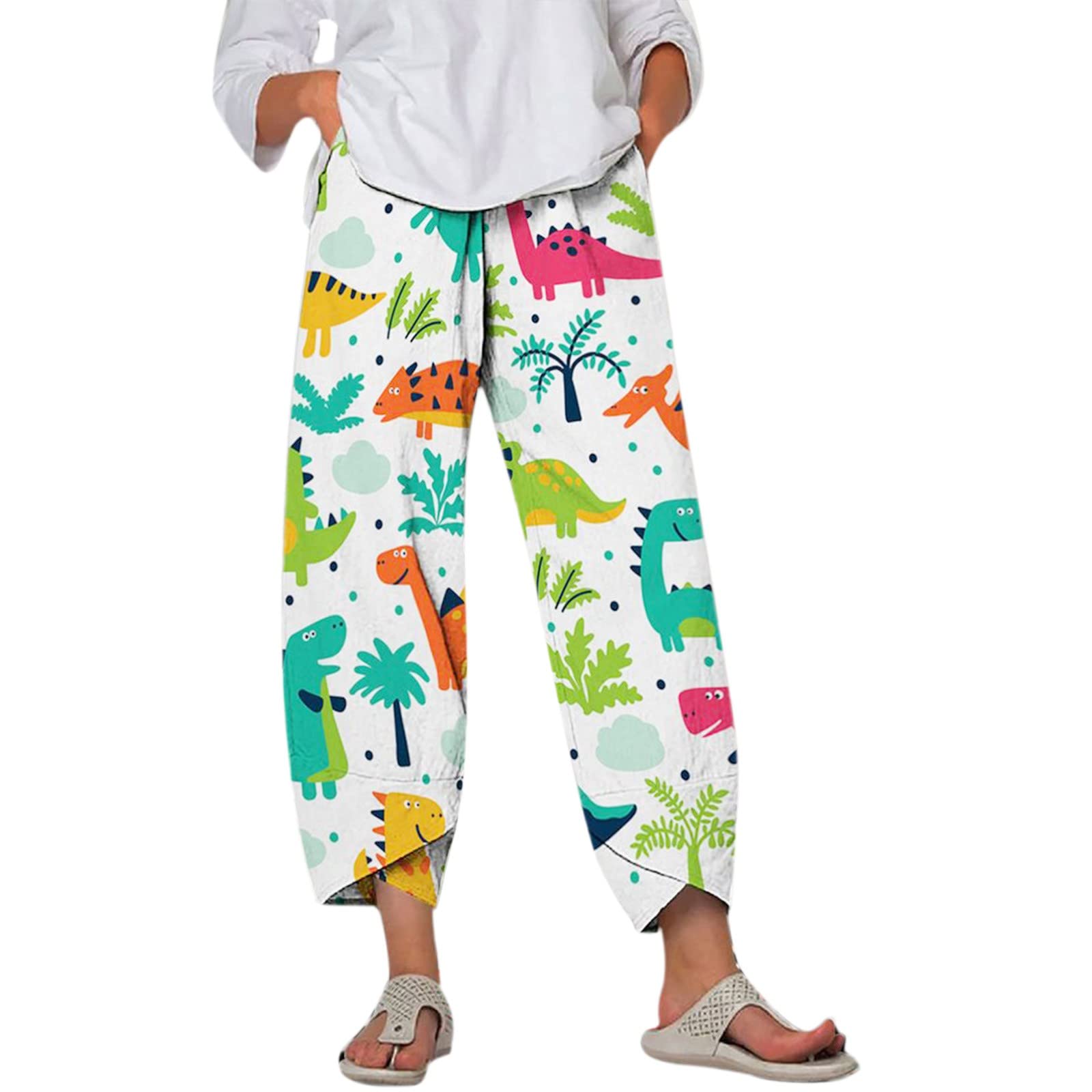 Women's Elastic Waist Wide Leg Pants - Soft Cotton Linen Casual Palazzo Pants, Plus Size Harem & Cropped Loose Pants for Summer | Perfect for Yoga, Travel & Everyday Comfort