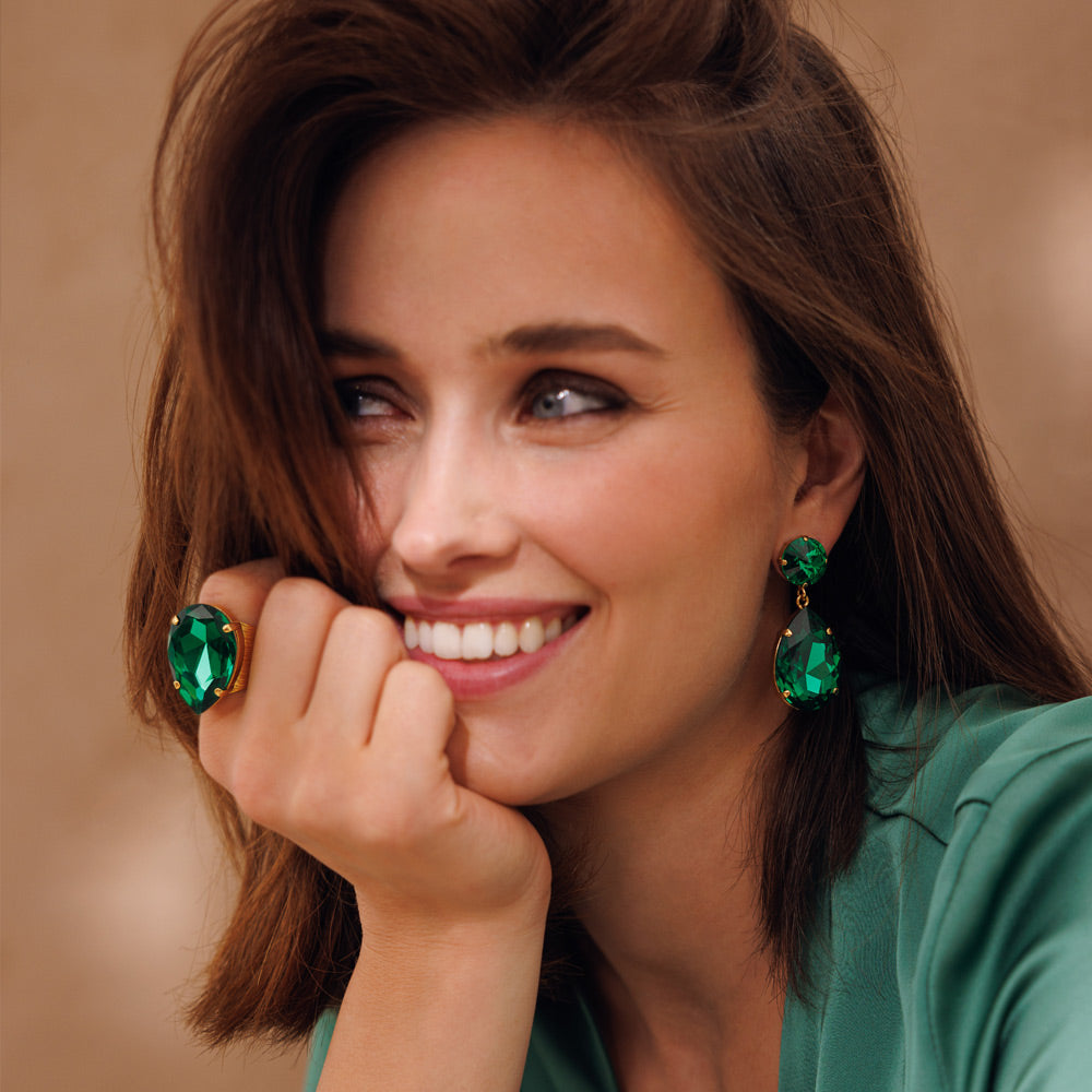 Perfect Drop Ring - Majestic Green Gemstone Jewelry for Women | Elegant Dangle Earrings for Parties, Weddings & Special Occasions
