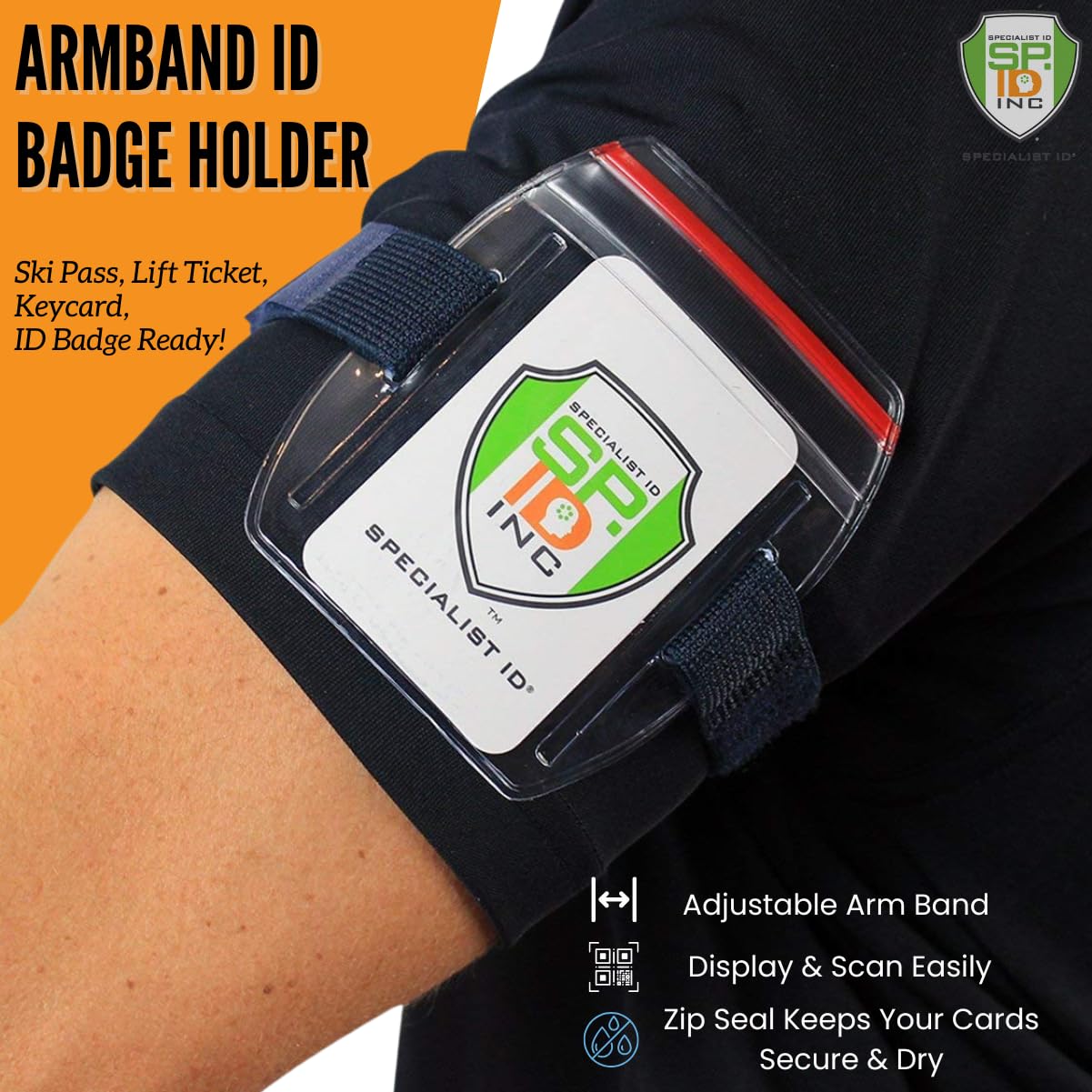 25 Pack Heavy Duty Waterproof ID Badge Holder with Resealable Zipper & Adjustable Armband - Secure Top Loading Badge Holder for Ski Pass, Lift Tickets, Work ID, Events & Outdoor Activities