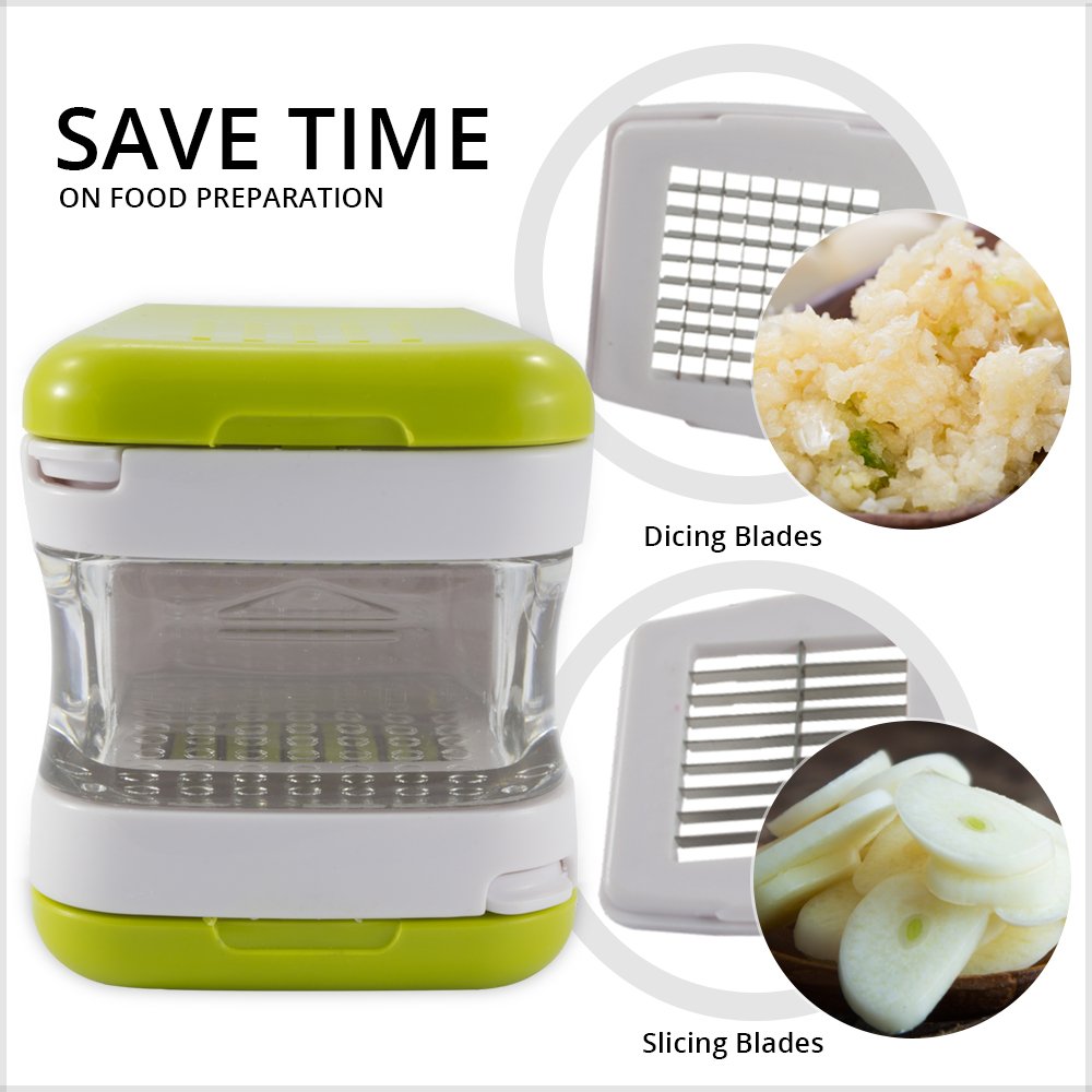 Premium Mini Garlic Press - Stainless Steel Garlic Crusher & Mincer with Ergonomic Handle - Perfect for Cooking, Baking & Meal Prep - Green
