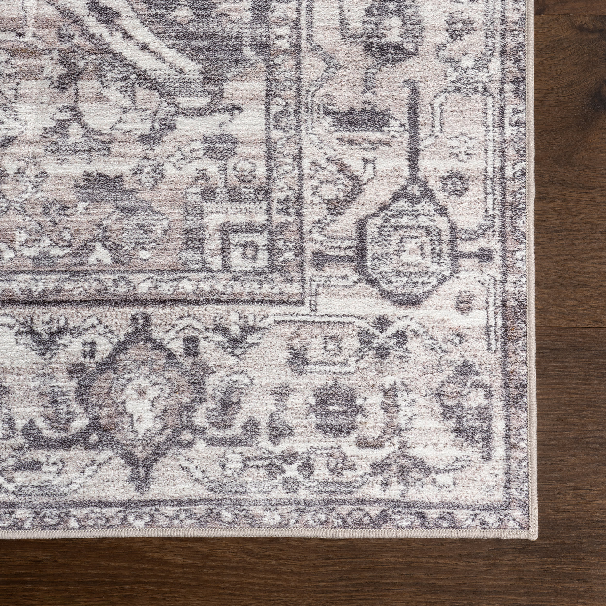 Atrium Medallion Spill Proof Washable Rug - Grey | Non-Slip Indoor Outdoor Carpet for Living Room, Bedroom, Kitchen & Patio