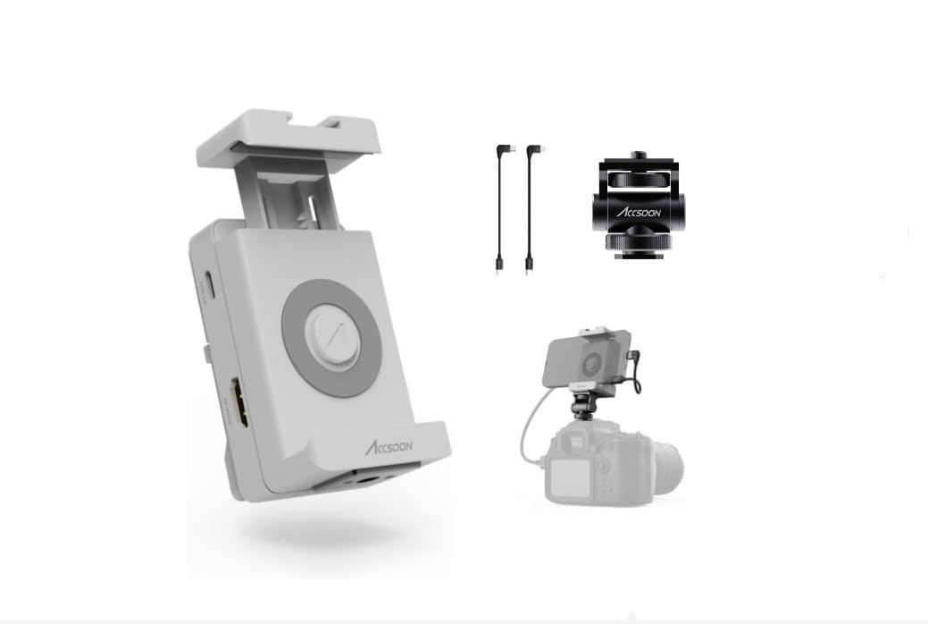 Accsoon SeeMo HDMI to iOS Video Capture Adapter - 1080P 60FPS Real-Time Streaming for iPhone/iPad (iOS 12.0+) - Adjustable White Handheld Monitor for DSLR/Camcorder - Perfect for Live Streaming, Vlogging & On-Set Monitoring