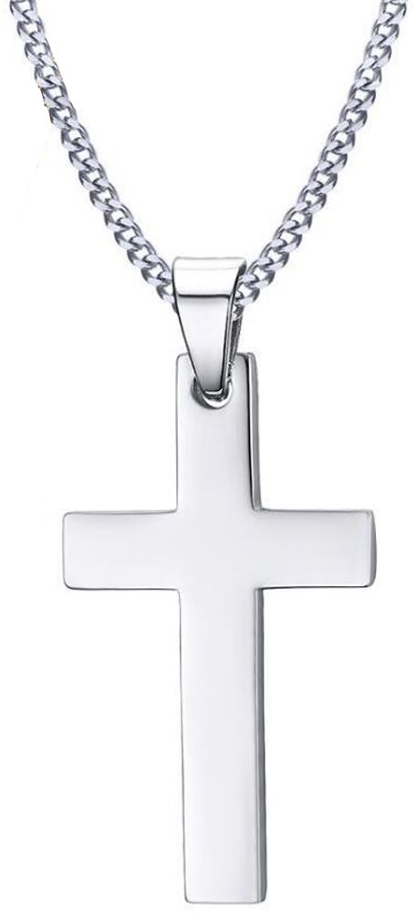 AZYOUNG Stainless Steel Cross Pendant Necklace - Black, Silver & Gold Options with Rope or Steel Chain | Religious Jewelry for Men & Women, Perfect for Gifts, Church & Everyday Wear