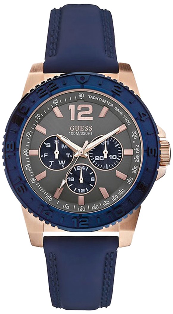 Guess W0242G3 Men's Watch - Spark Blue Leather Strap & Rose Gold Case | Stylish Dress Watch for Business, Formal Events & Everyday Wear