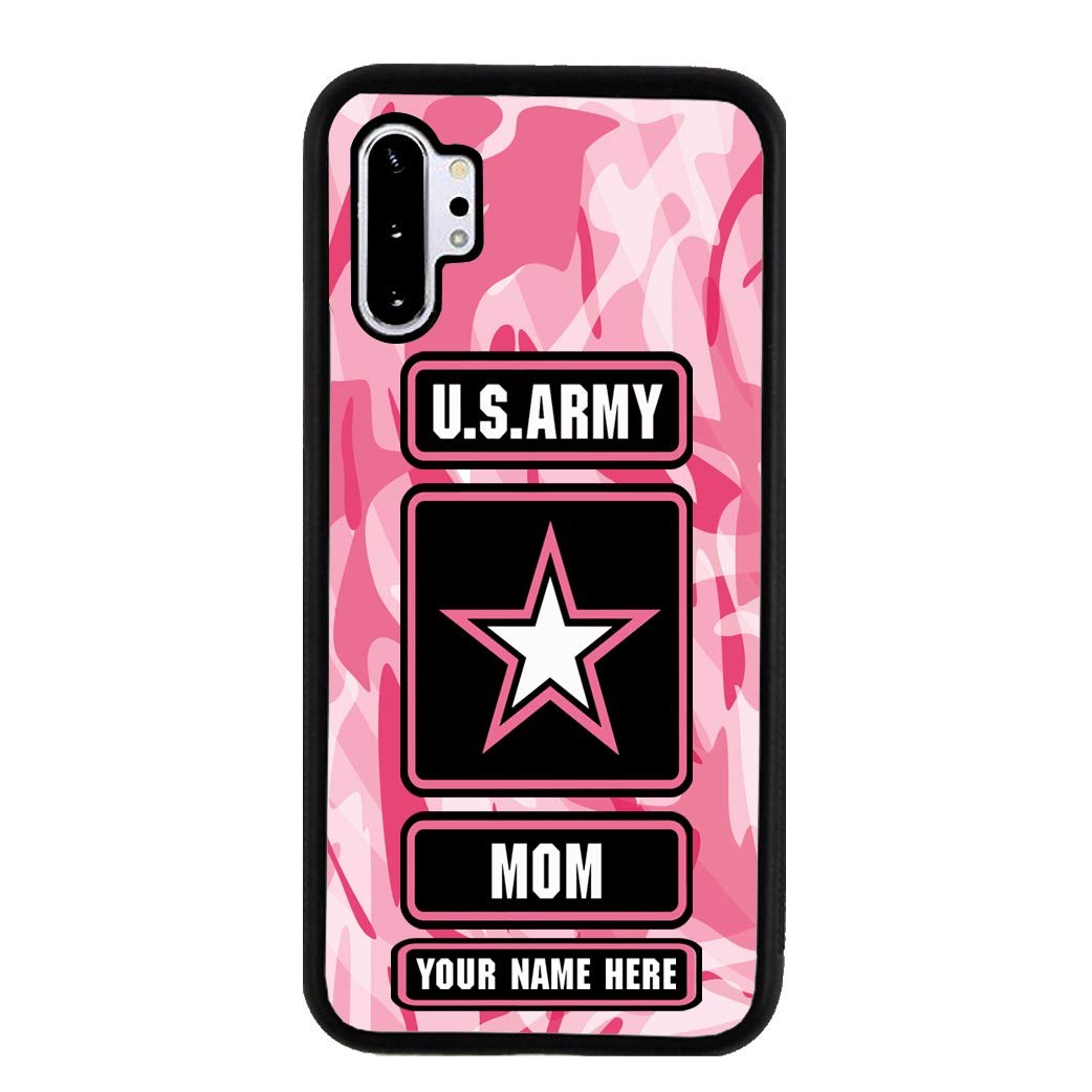 Personalized Custom Name Army Mom Rubber Phone Case for Samsung Galaxy Note 10 Plus | Shockproof Protective Cover | Perfect Gift for Military Moms | Ideal for Everyday Use, Work & Outdoor Activities