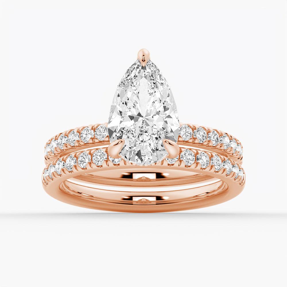 Pear Shaped Pavé Band Hidden Halo Moissanite Engagement & Wedding Ring Set for Couples - Matching His & Hers Wedding Bands for Proposals, Anniversaries and Special Occasions