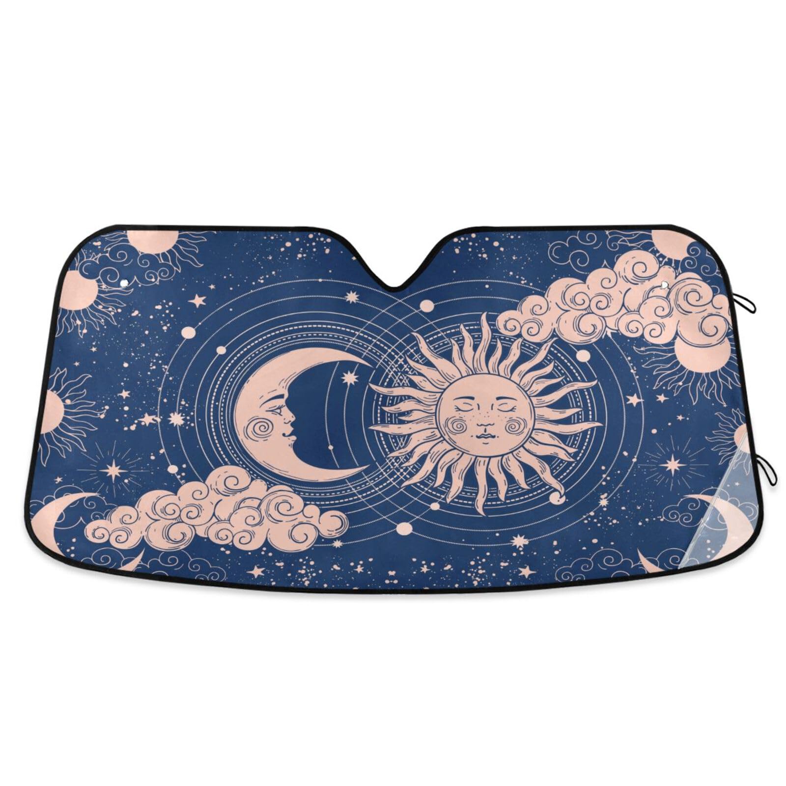 Susiyo Blue Magic Universe Moon Sun Car Windshield Sun Shade - Foldable UV Ray Blocker & Heat Protector for Vehicle Front Window | Keep Car Cool in Summer Parking