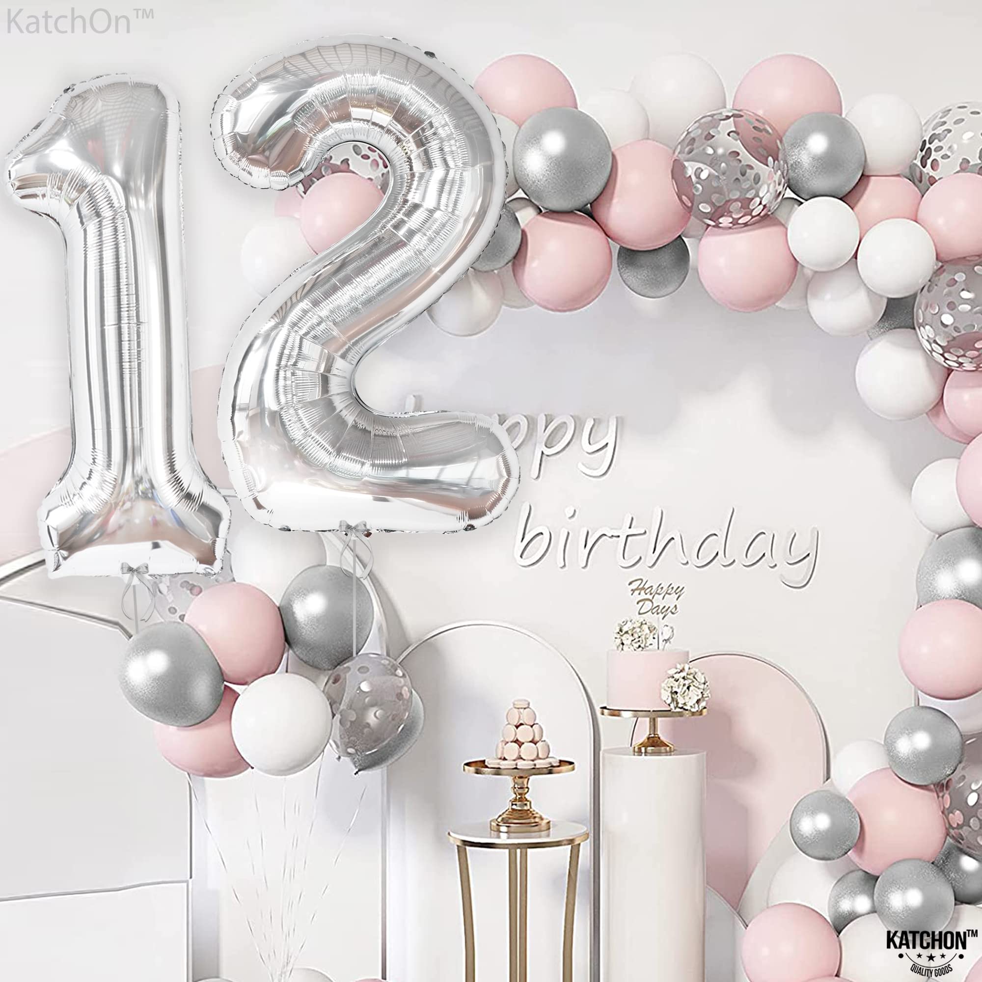 KatchOn 40 Inch Giant Silver Number 12 Balloon - Large 12th Birthday Decorations for Girls & Boys | Party Balloons for 12 Year Old Birthday Celebrations | Perfect for Birthday Parties, Photo Backdrops & Milestone Decor