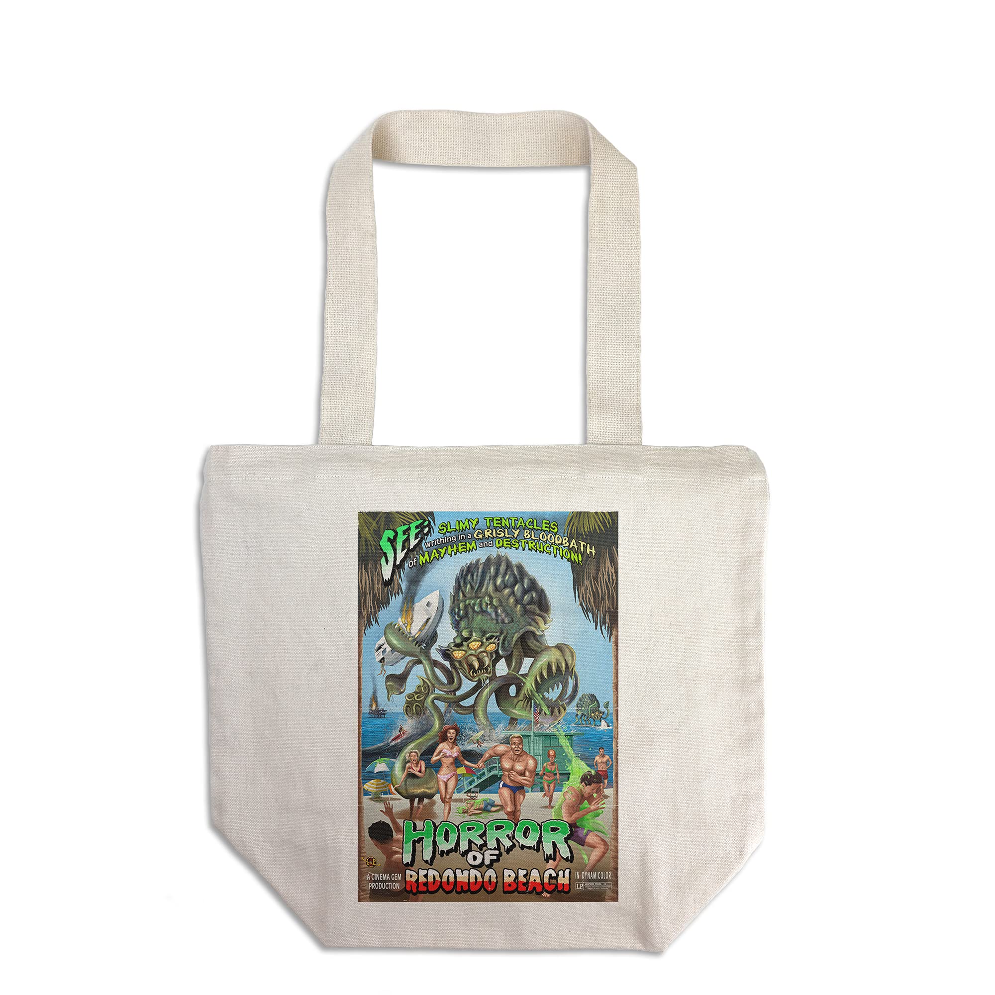 Lantern Press Redondo Beach California Alien Attack Horror Tote Bag - 100% Cotton Canvas Reusable Shopping Bag for Groceries, Beach Trips & Everyday Use