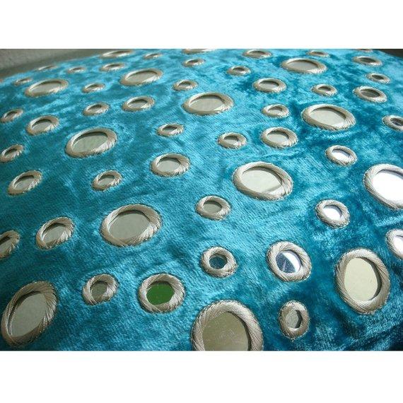 Turquoise Blue Velvet Euro Sham Pillow Cover - Decorative Velvet Cushion Case for Sofa, Bed, Living Room & Home Decor