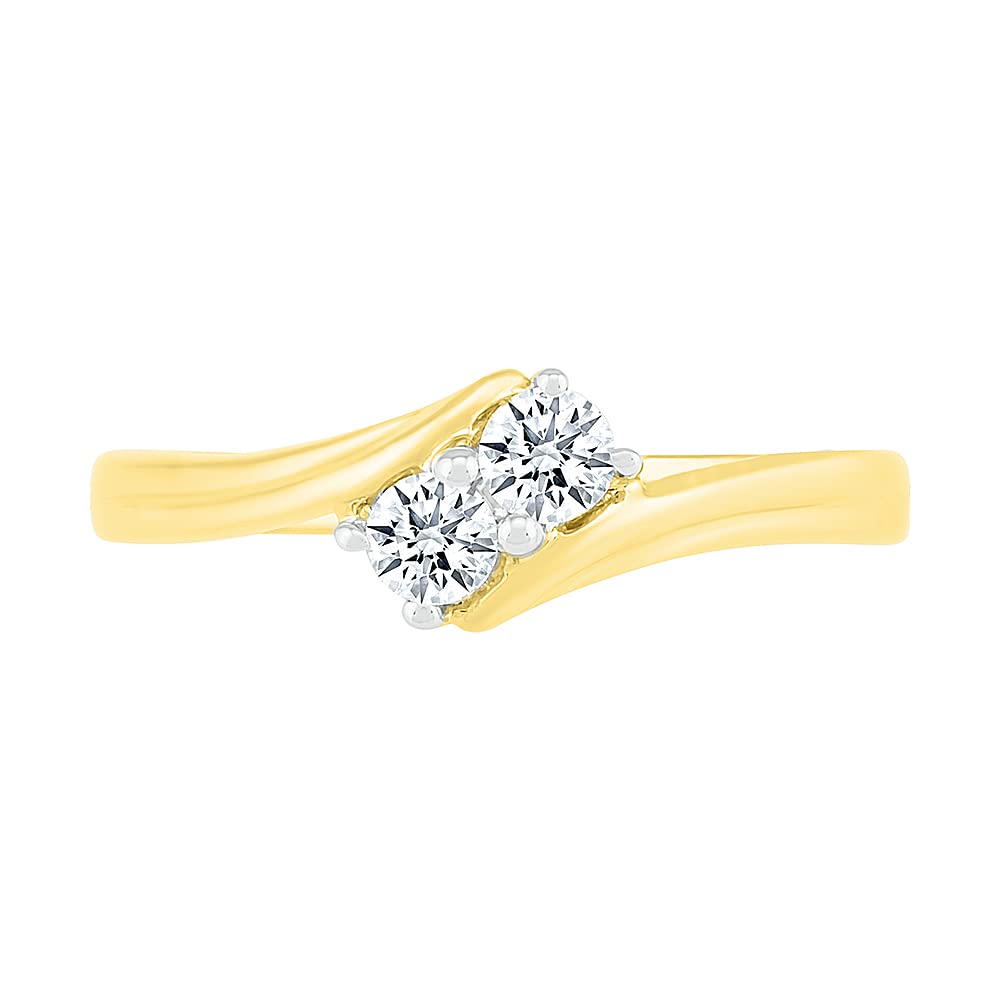 10kt Gold Round White Diamond Classic Two Stone Ring (1/3 cttw) - Elegant Jewelry for Women, Perfect for Engagement, Anniversary & Special Occasions