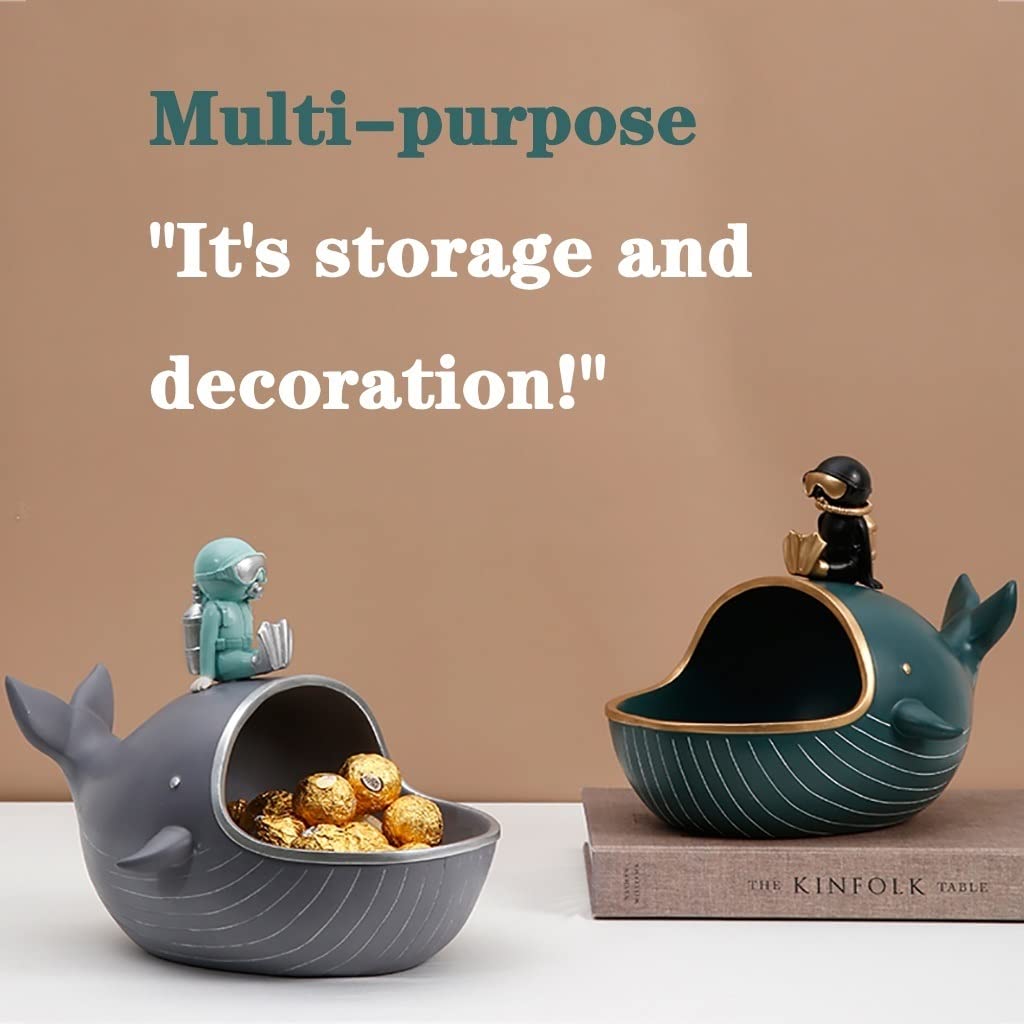 LEIYAN Resin Whale Key Holder Bowl - Stylish Jewelry & Key Organizer with Animal Statue Design, Decorative Desktop Candy Dish for Home & Office (Gray) | Perfect for Entryway, Bedroom, or Gift Giving