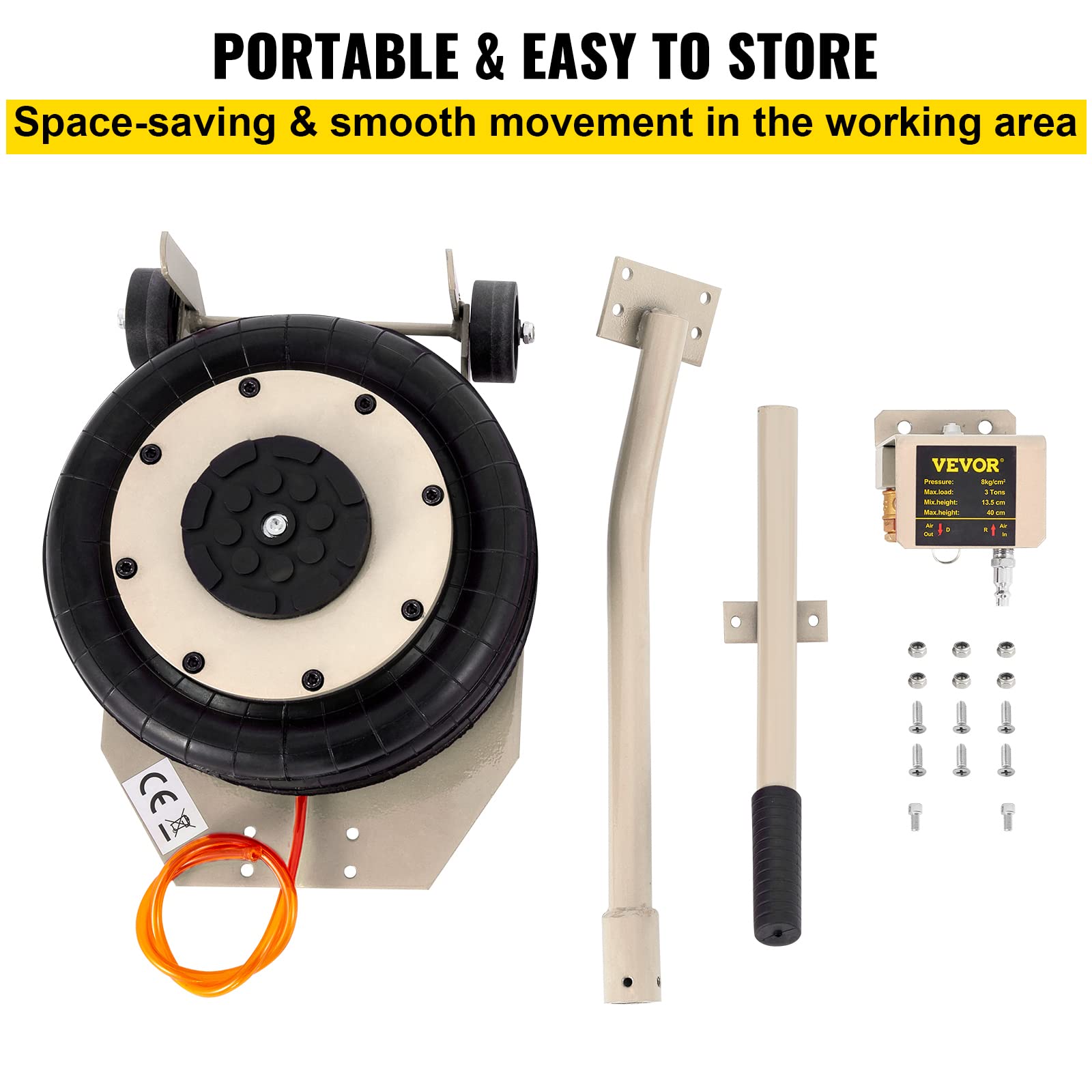 VEVOR 3 Ton Air Jack - 6600 lbs Triple Bag Air Lift Jack for Cars, 15.75 Inch Lift Height, Fast 3-5 Second Inflation with Long Handle (Beige) - Ideal for Emergency Roadside Repairs, Tire Changes & Vehicle Maintenance