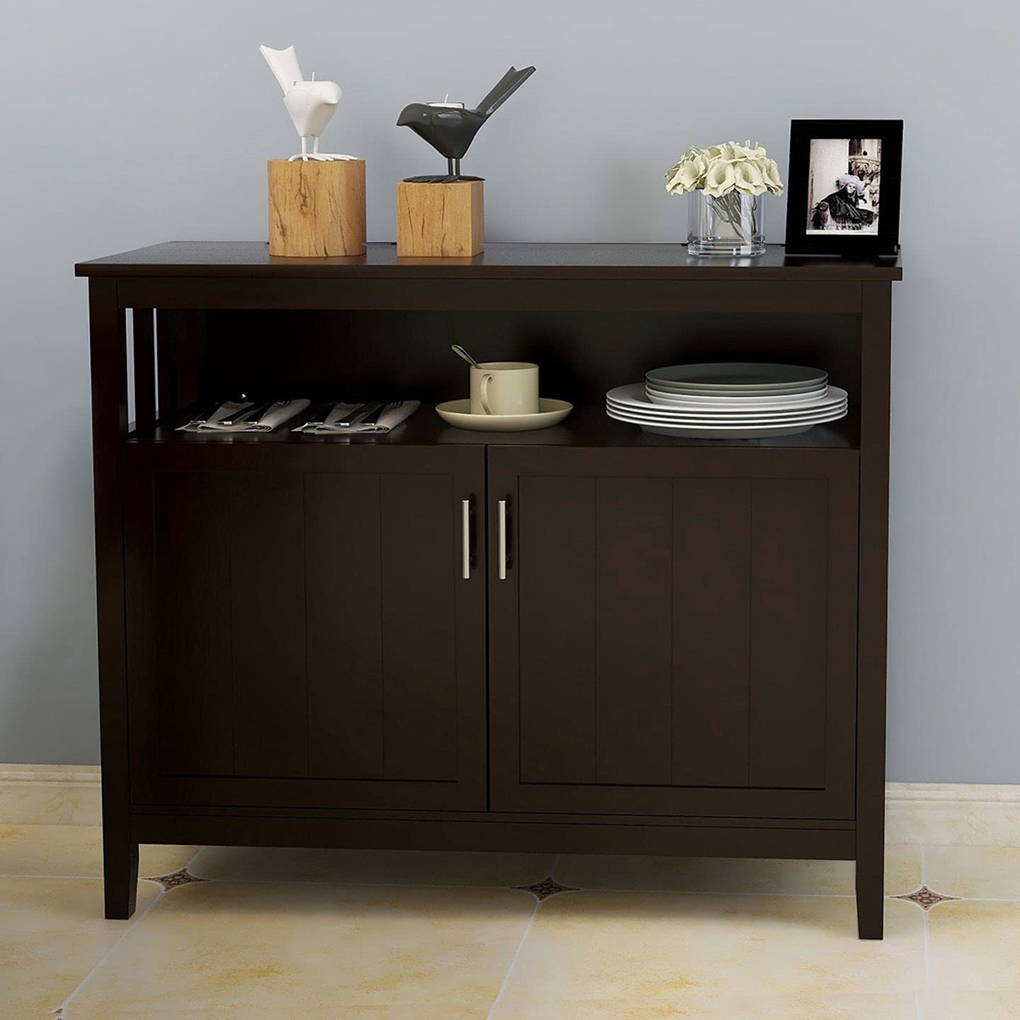 Modern Sideboard Storage Cabinet with 2 Doors - Kitchen & Dining Room Organizer, Cupboard Console Table for Home Decor - Perfect for Storing Dishes, Linens & Serving as Buffet Table