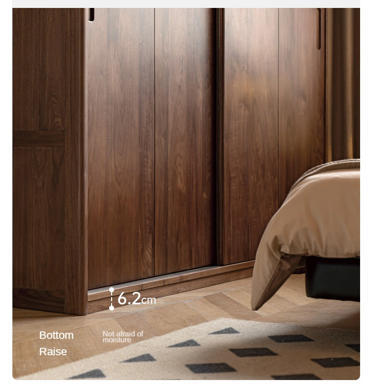 Premium Black Walnut Solid Wood Sliding Door Wardrobe Closet - Modern Bedroom Storage Solution for Home & Office Organization