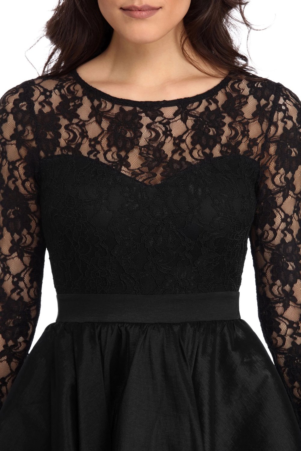 Sexy Black Long Sleeve Lace High-Low Satin Prom Dress for Women | US Size 12-14 (Large) | Perfect for Evening Parties, Homecoming, and Special Occasions