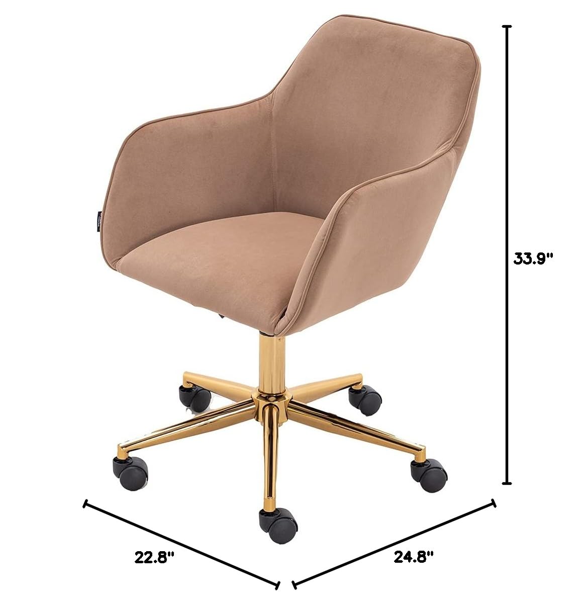Ergonomic Swivel Office Chair with Wheels & Adjustable Armrests - Modern Velvet Task Chair for Home Office, Bedroom & Workspace - Light Coffee Computer Desk Chair for Comfort & Productivity