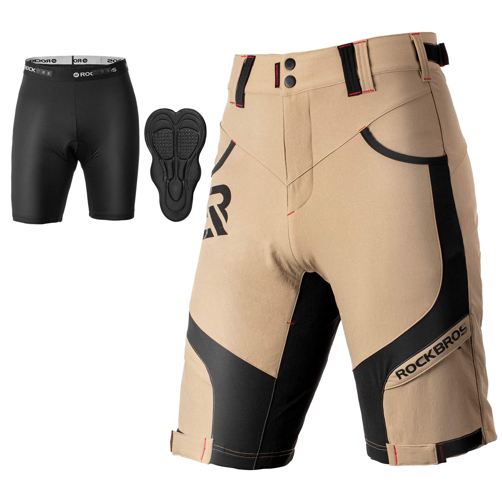 ROCKBROS Padded Mountain Bike Shorts for Men - Comfortable MTB Cycling Shorts with Padding for Long Rides & Trail Adventures