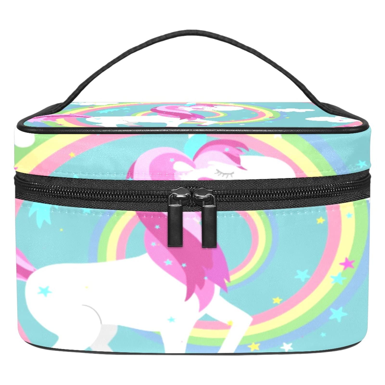 ALIREA LORVIES Unicorn Cosmetic Bag with Rainbow Circle - Canvas Travel Toiletry Organizer, Top Handle Makeup Pouch for Women | Perfect for Travel, Gym & Daily Beauty Storage