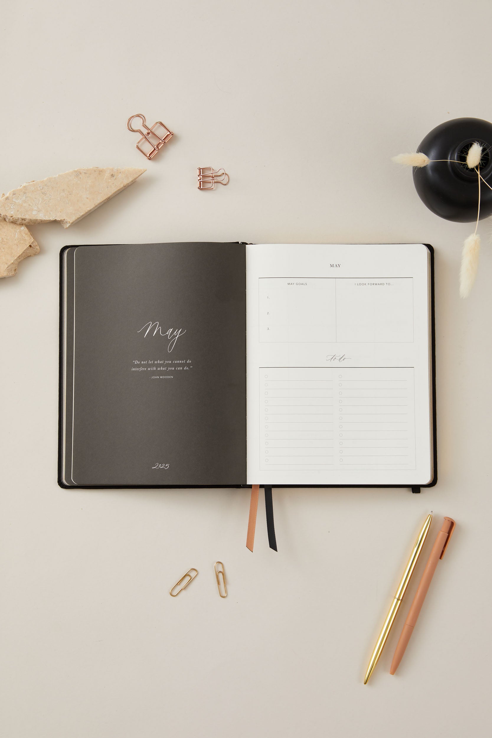 2025 Weekly Planner - Black Cloth Cover | Premium Organizer for Work, School & Personal Goals | Perfect for Professionals & Students