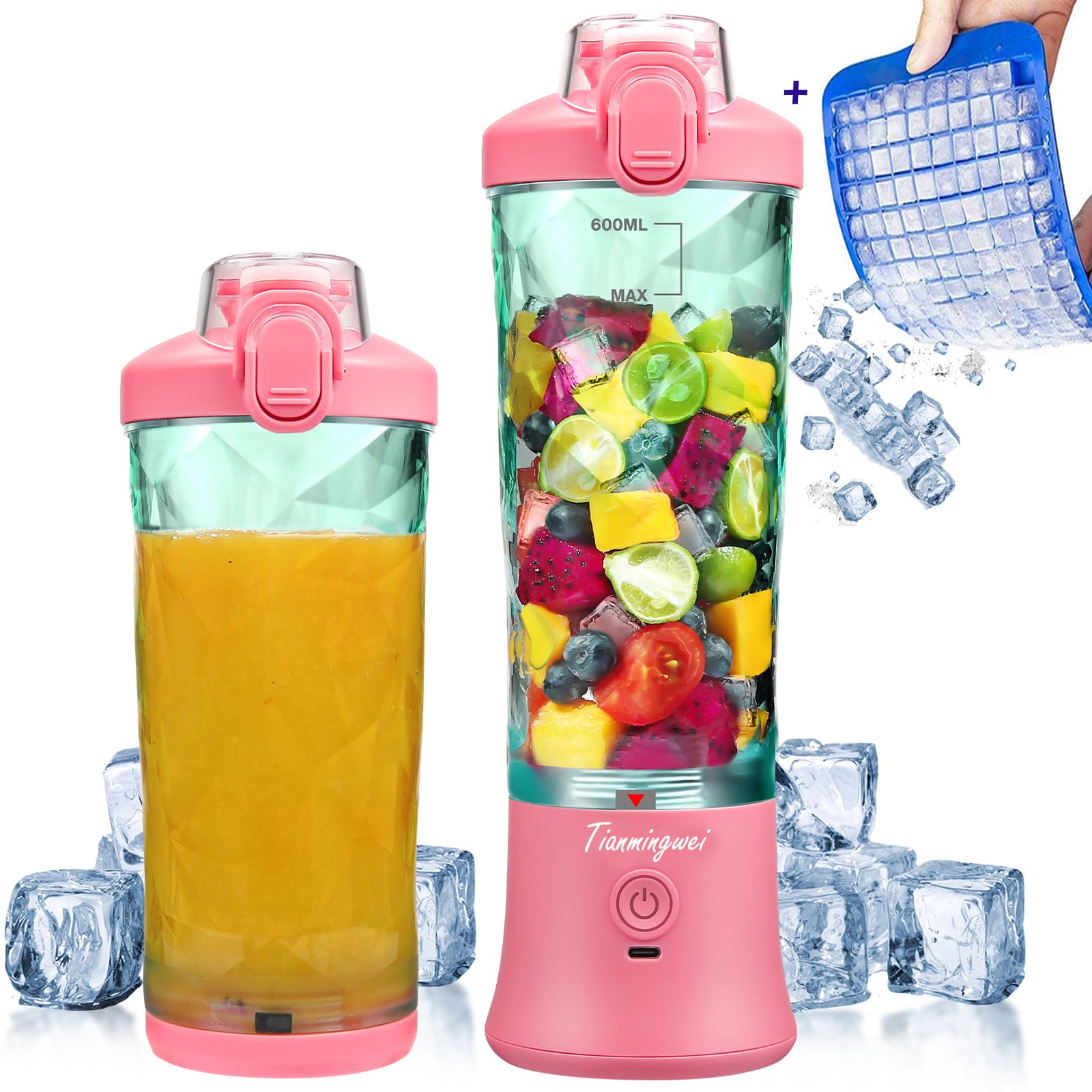 Portable USB Rechargeable Blender - 20oz Personal Mini Juicer for Smoothies, Shakes, Baby Food & Nut Mixing | High Speed Travel Blender with Leak-Proof Lid | Perfect for Gym, Office, Travel & Home Use