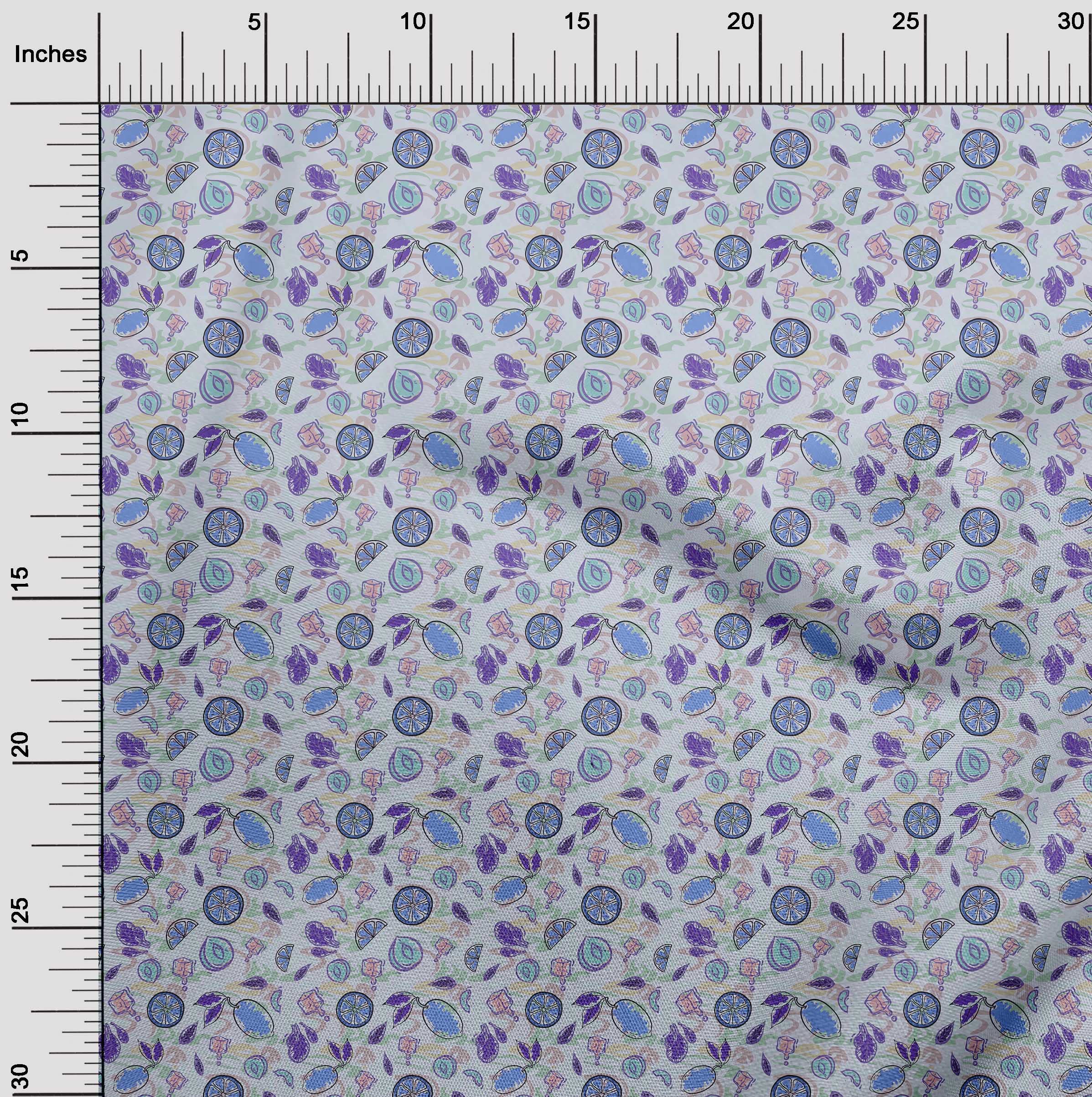 Premium 100% Cotton Poplin Fabric - Light Purple Fruit Print, 56