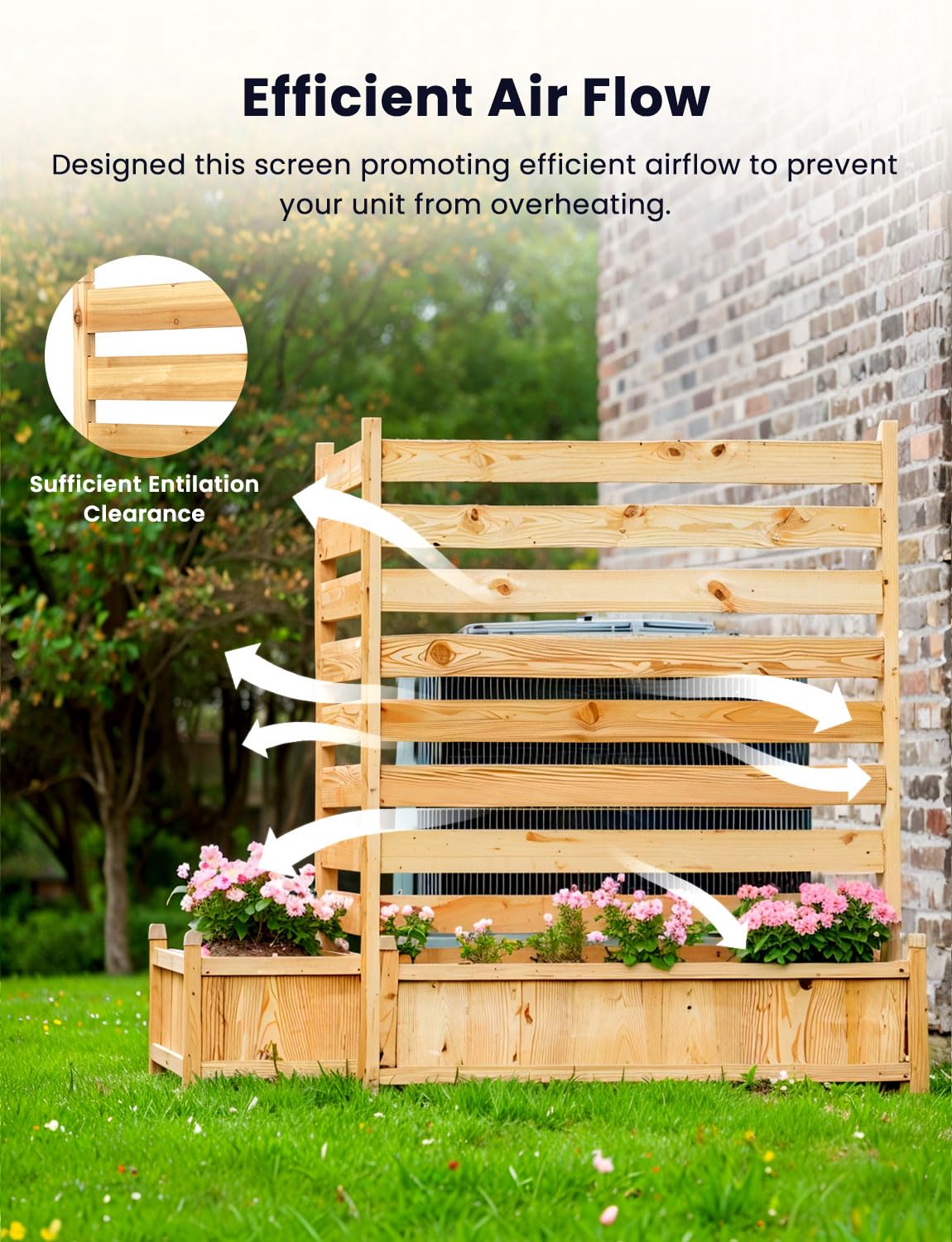 Wood Privacy Screen Fence Panels - No Dig AC Unit Cover with Planter Box | Pool Equipment Enclosure & Outdoor Trash Can Hider | Durable Backyard Privacy Solution for Patio, Deck & Garden Areas