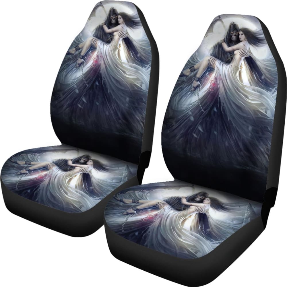 Gothic Grim Reaper Skull and Girl Car Seat Covers - Premium Custom Fit for Cars, SUVs, Trucks - Perfect for Halloween, Horror Fans and Gothic Style Lovers
