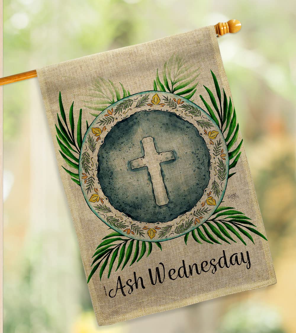 Breeze Decor Holy Ash Wednesday Burlap Garden House Flag - Religious Christian Easter Decoration with Dove Symbol for Faith, Hope & Peace - Double-Sided Yard Banner Gift Made in USA - Perfect for Church Events, Easter Celebrations & Spiritual Home Decor