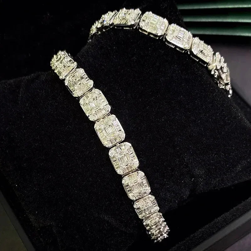 18K Solid White Gold Natural Diamonds 4.0ct H SI Luxury Square Bracelet for Women - Perfect for Senior Banquet, Engagement Party & Special Occasions