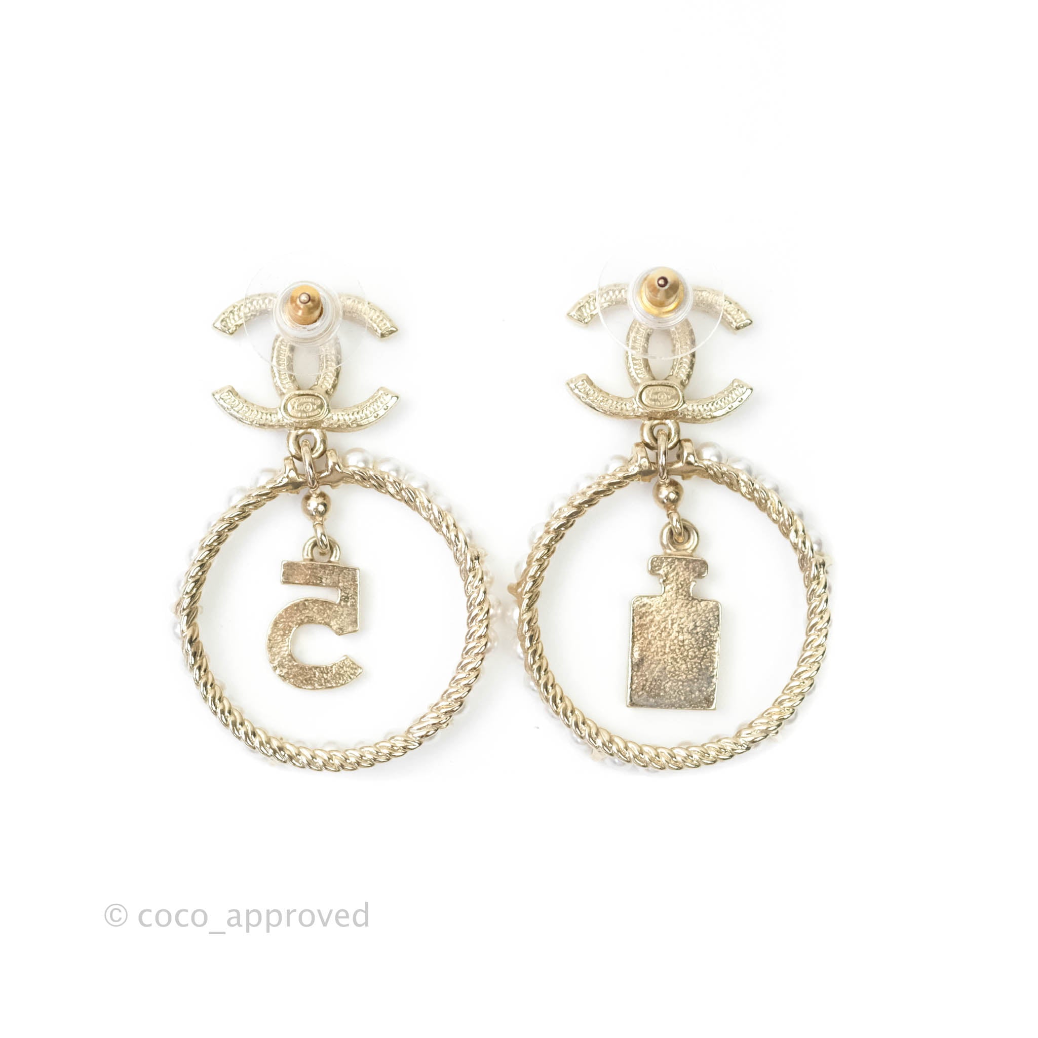 Chanel CC Crystal Pearl Ring & No.5 Drop Earrings Set - Luxury Fashion Jewelry for Women | Perfect for Parties, Weddings & Special Occasions
