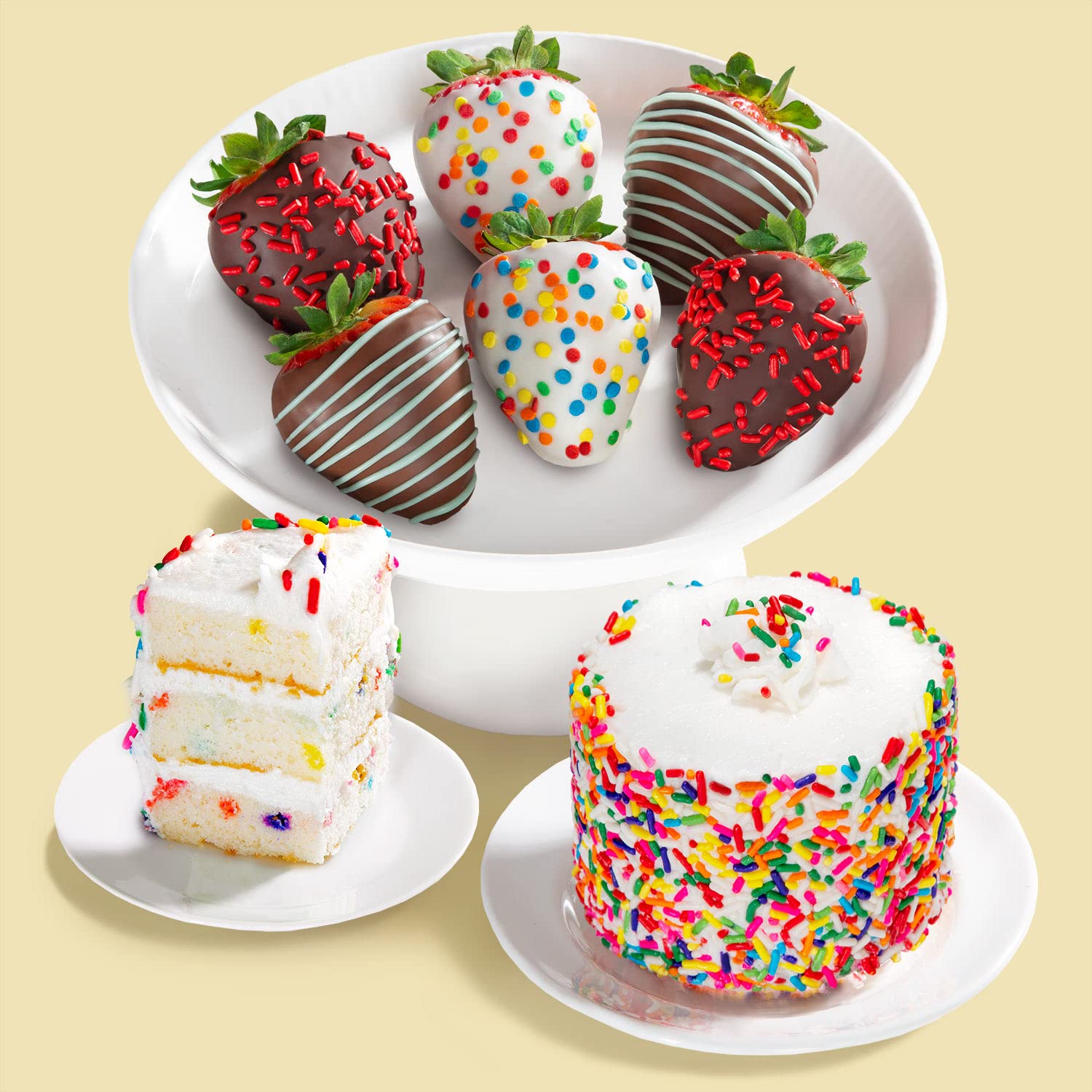 Happy Birthday Chocolate Dipped Strawberries with Mini Cake - 6 Count Gift Box for Birthdays, Parties & Celebrations | Perfect Anniversary, Valentine's Day & Special Occasion Gift