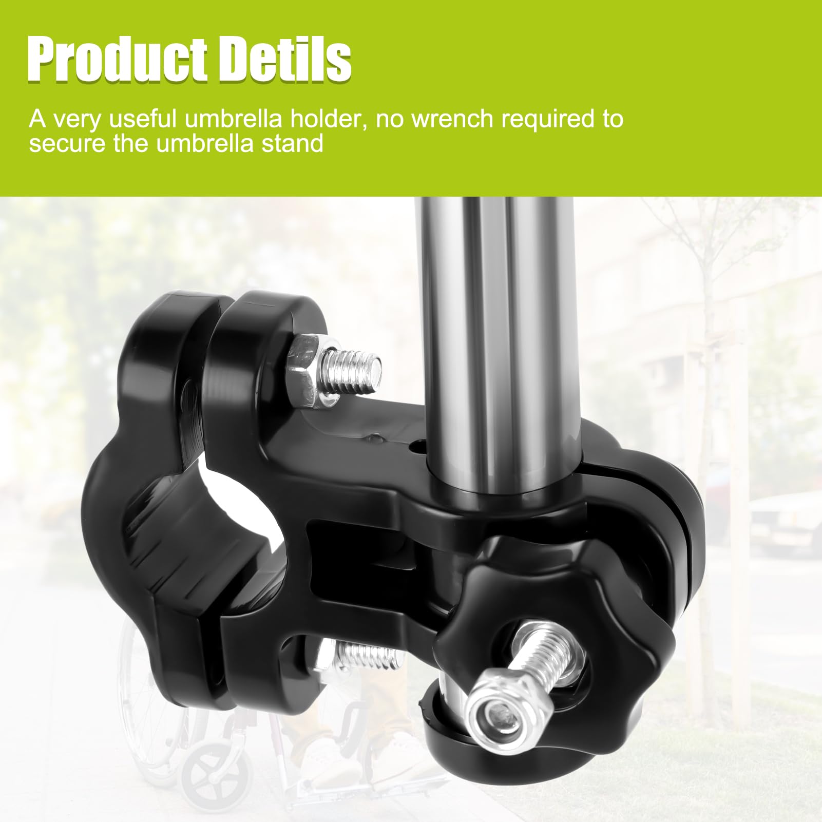Wheelchair Umbrella Mount Holder - Adjustable Sun Shade Clamp for 20mm Wheelchair Handlebars | Weatherproof & Secure Attachment | Perfect for Outdoor Activities, Beach Trips, and Daily Commutes