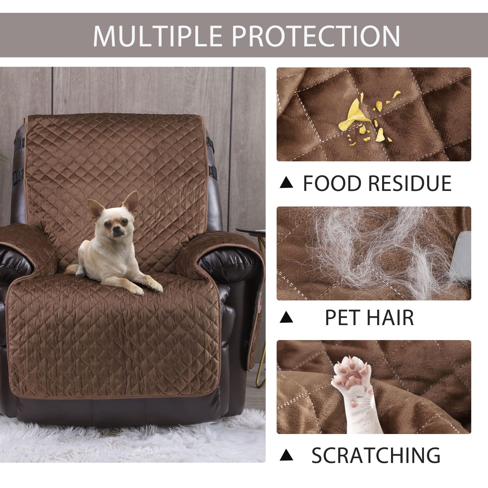 Premium Velvet Recliner Covers - Non-Slip Waterproof Large Chair Covers for Leather Recliners, Reversible Sofa Protector for Living Room Furniture, Pet-Friendly Dog-Proof Cover (28