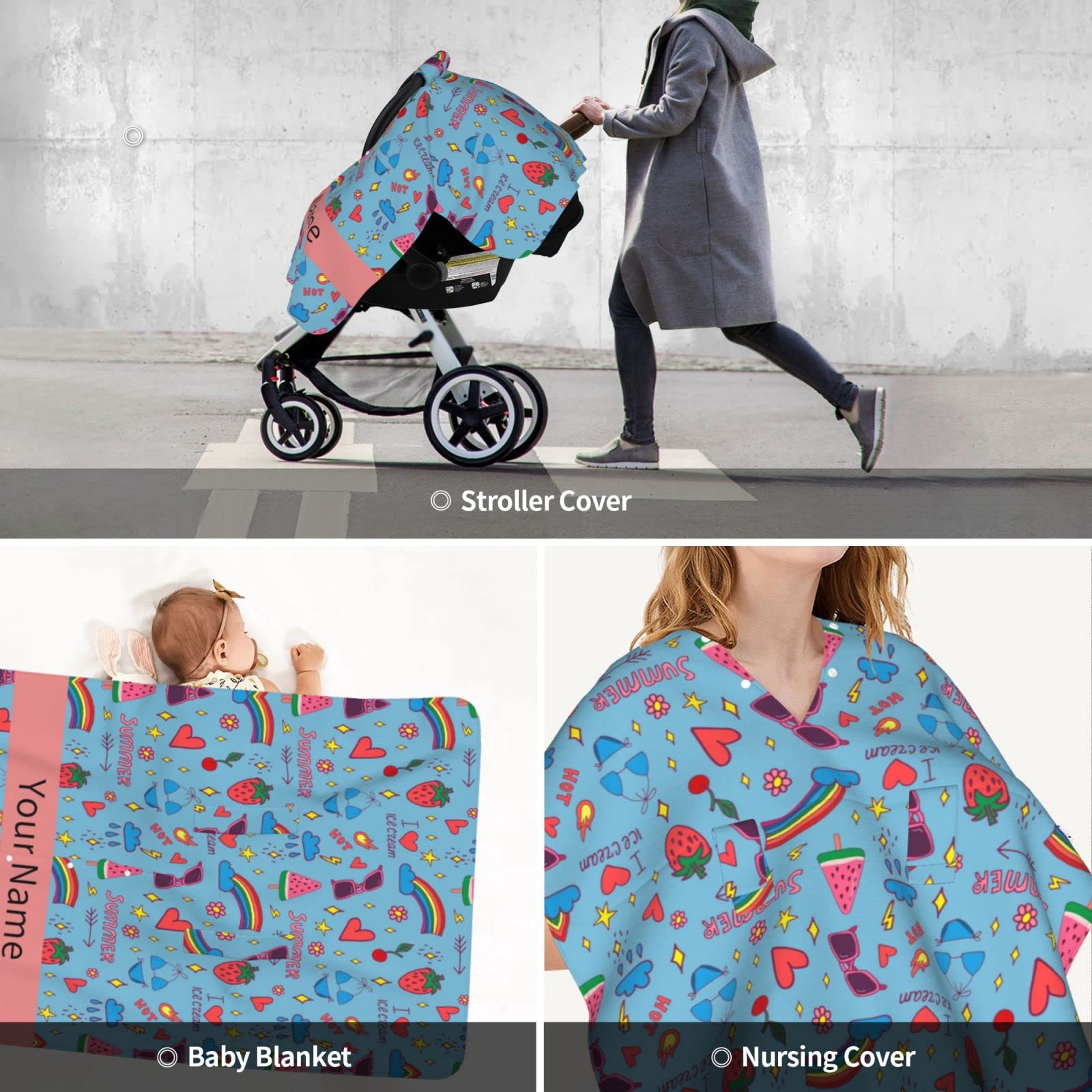 Personalized Baby Car Seat Cover with Name - Custom Infant Car Seat Canopy for Boys & Girls - Soft Nursing & Breastfeeding Cover for Newborns - Perfect for Travel, Shopping & Daily Outings