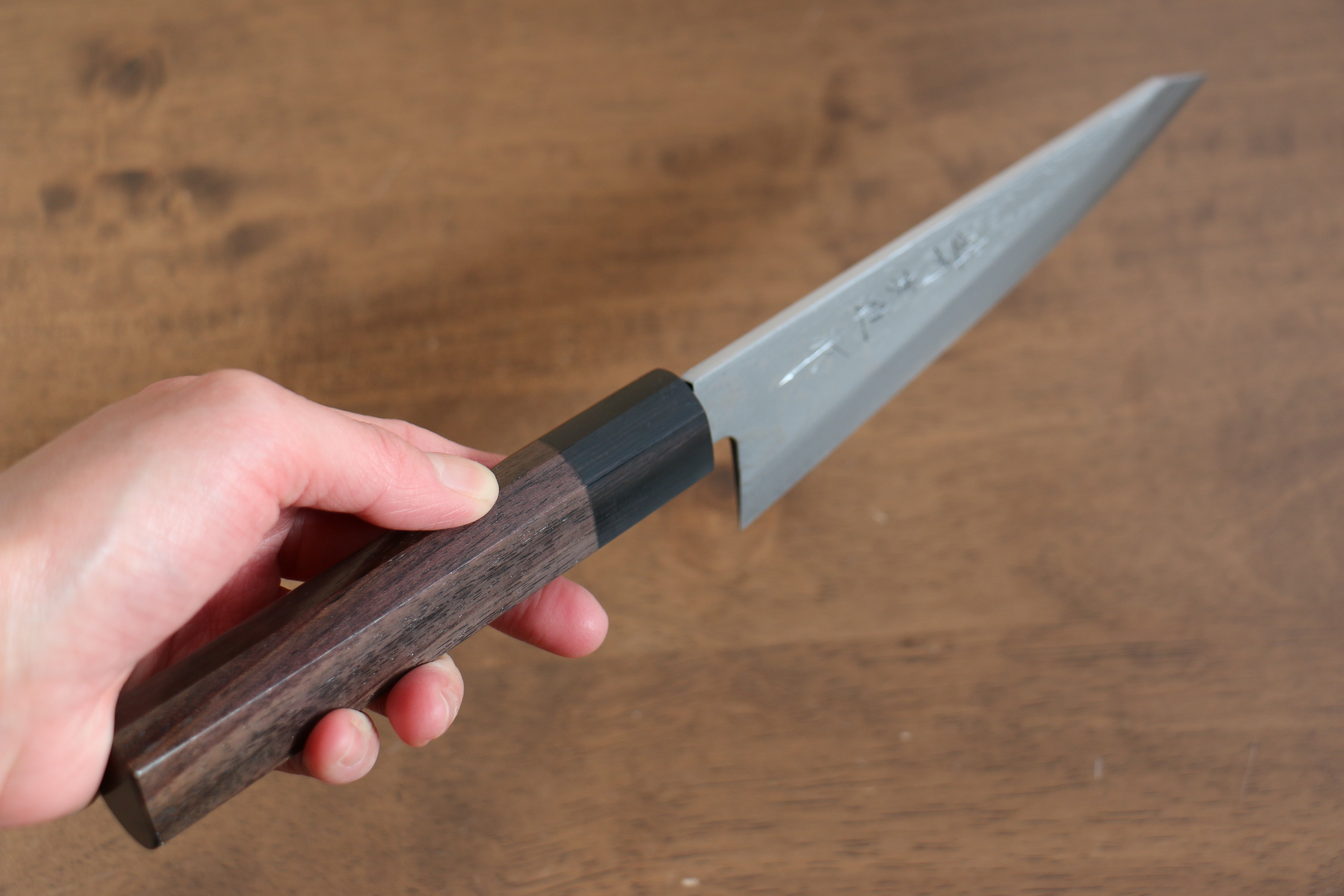 Premium Hideo Kitaoka Blue Steel No.2 Damascus Honesuki Boning Knife 150mm with Shitan Handle - Perfect for Butchery, Meat Deboning & Japanese Cuisine Preparation