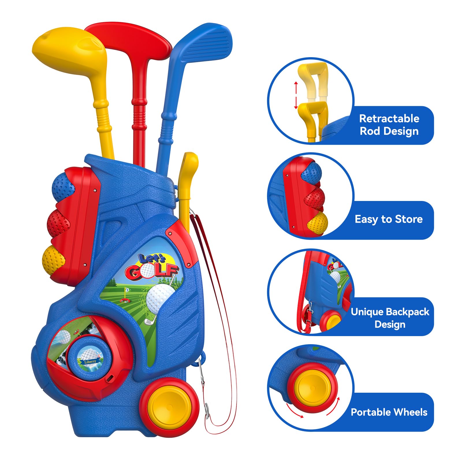 **Liberry Toddler Golf Set for Kids Ages 2-5 - Upgraded Golf Cart with Cornhole Board & Putting Mat - Indoor & Outdoor Golf Toys for Boys & Girls - Perfect Birthday Gift for Backyard & Playroom Fun**
