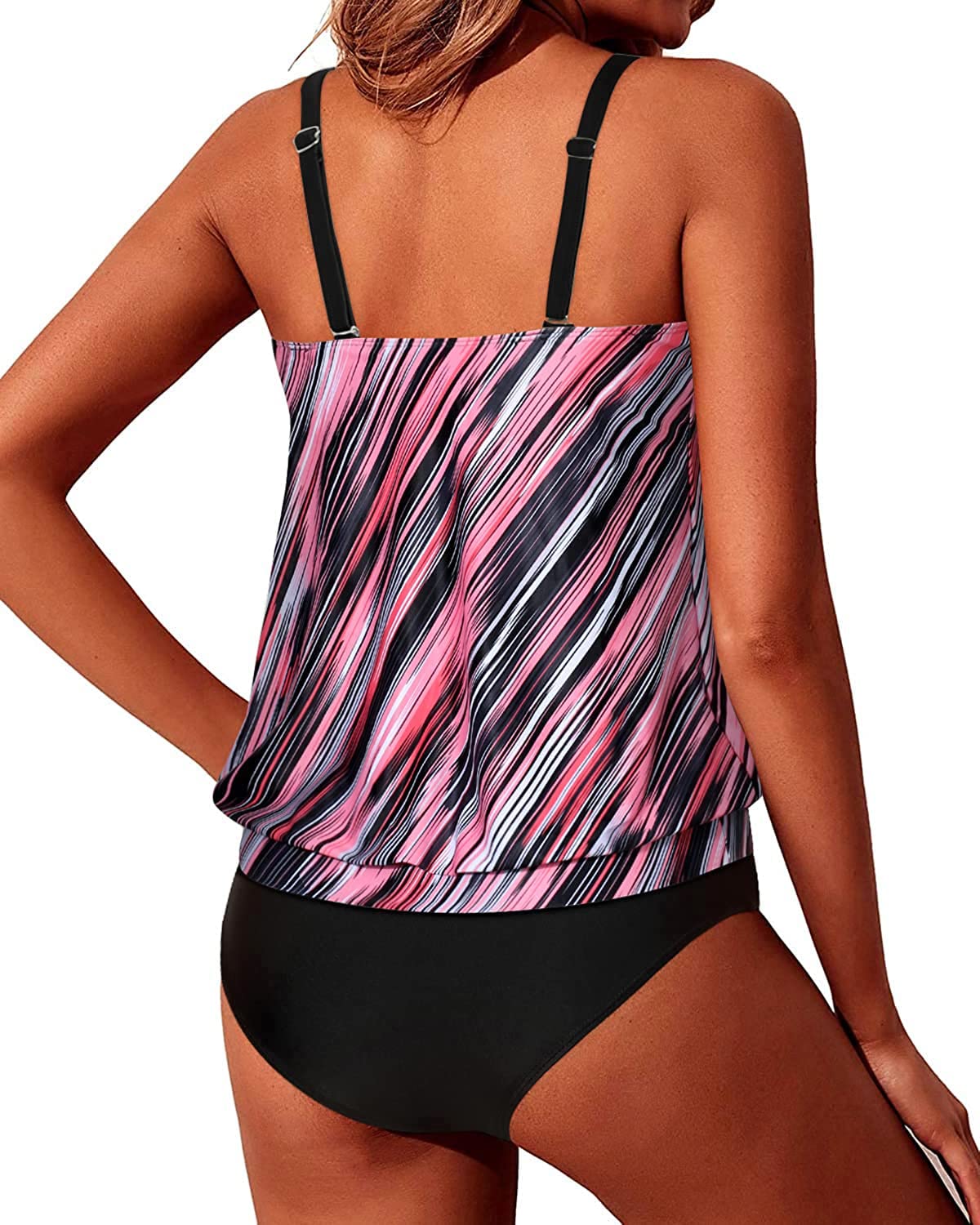 Yonique Women's Two Piece Blouson Tankini Swimsuits - Modest Loose Fit Bathing Suits for Beach, Pool & Vacation | Plus Size Swimwear