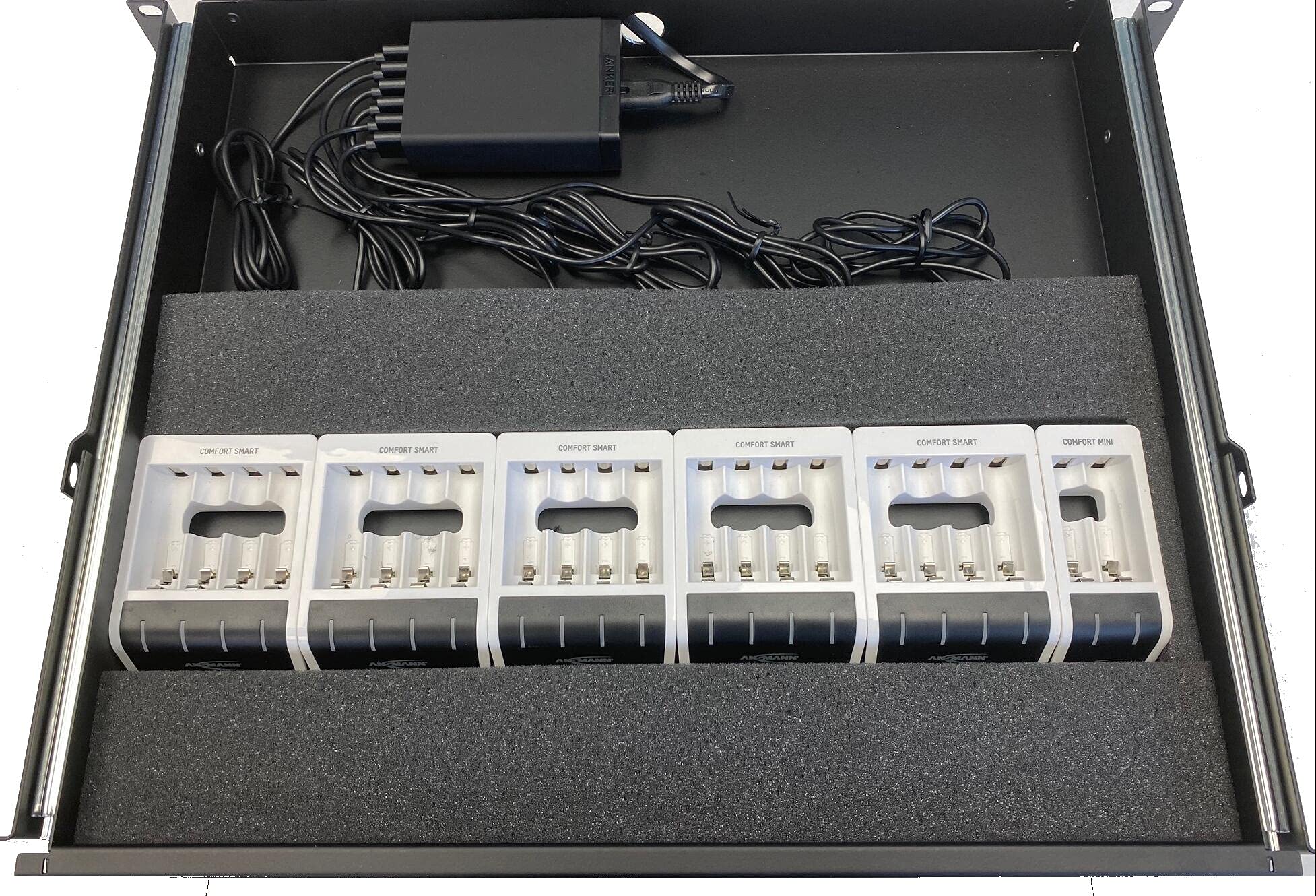 Ansmann LMS Comfort Smart Rackmount Charging Drawer - Professional Battery Charging Station for Music Equipment & Studio Gear | Perfect for DJs, Musicians & Audio Engineers
