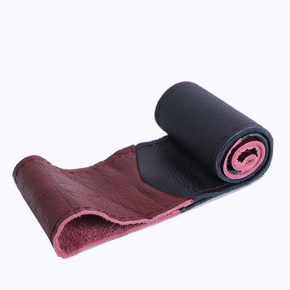 15 Inch Genuine Leather Car Steering Wheel Cover - Hand-Stitched Wrap with Needle & Thread - Non-Slip Grip for Comfort & Style - Perfect for Daily Commute, Road Trips & Luxury Car Interiors