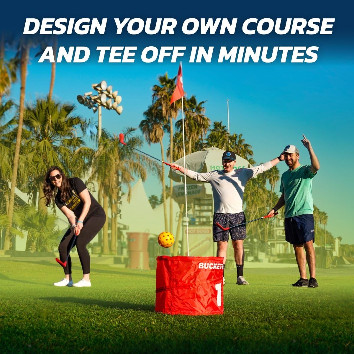 BucketGolf Game 6 Hole Bundle with 2 Clubs (1RH + 1LH) - Fun Backyard Golf Set for Adults, Kids & Families - Perfect for Yards, Parks, Beaches & Vacations - Great Outdoor Activity for Schools & Parties