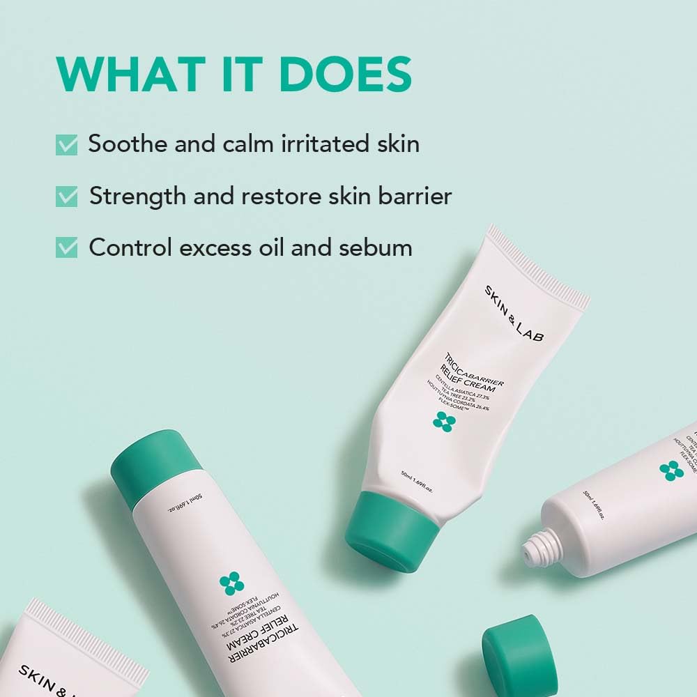 SKIN&LAB Cica Tea Tree Heartleaf Skincare Set for Acne-Prone & Sensitive Skin - Calming Ampoule & Cream | Soothing Facial Care for Breakouts & Redness Relief