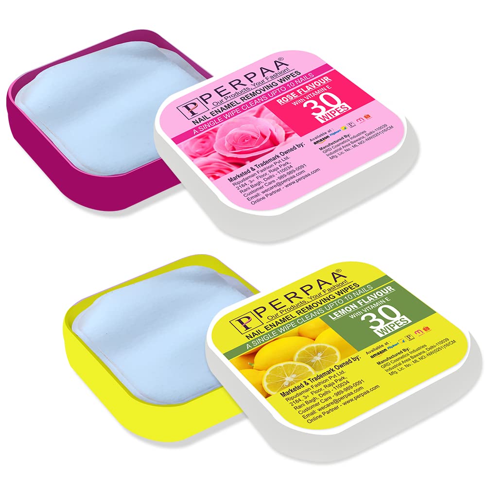 Perpaa Nail Polish Remover Cotton Pads - 100 Count, Soaked in Lemon & Rose Scented Solution, Gentle & Effective for All Nail Types | Perfect for At-Home Manicures, Travel & Salon Use