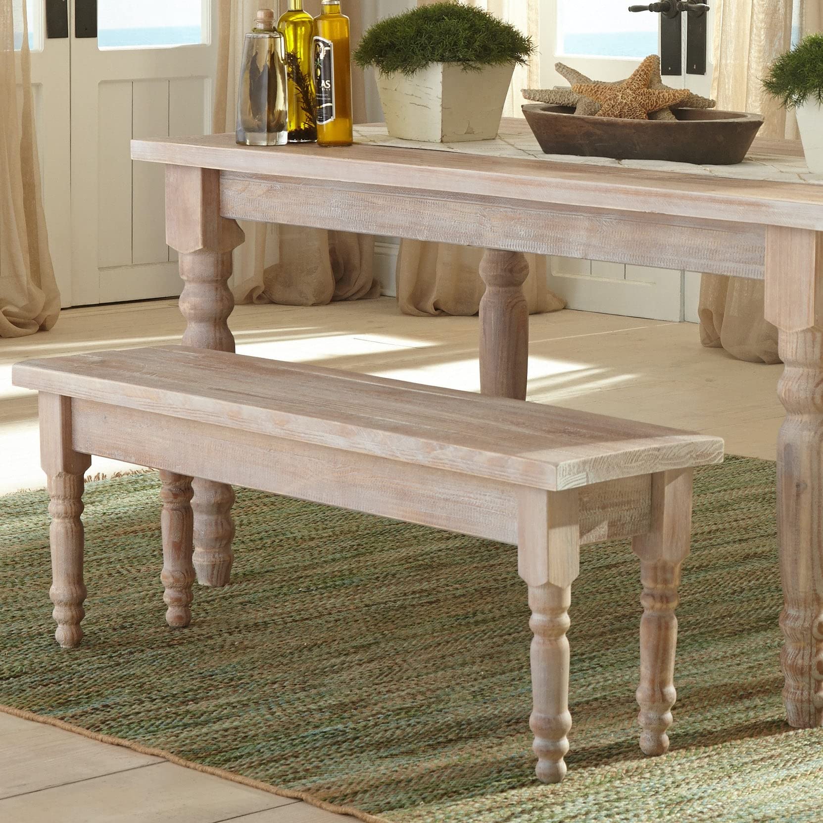 Valerie Solid Wood Bench with Driftwood Finish - Handcrafted Grain Wood Furniture for Living Room, Bedroom, or Entryway Decor