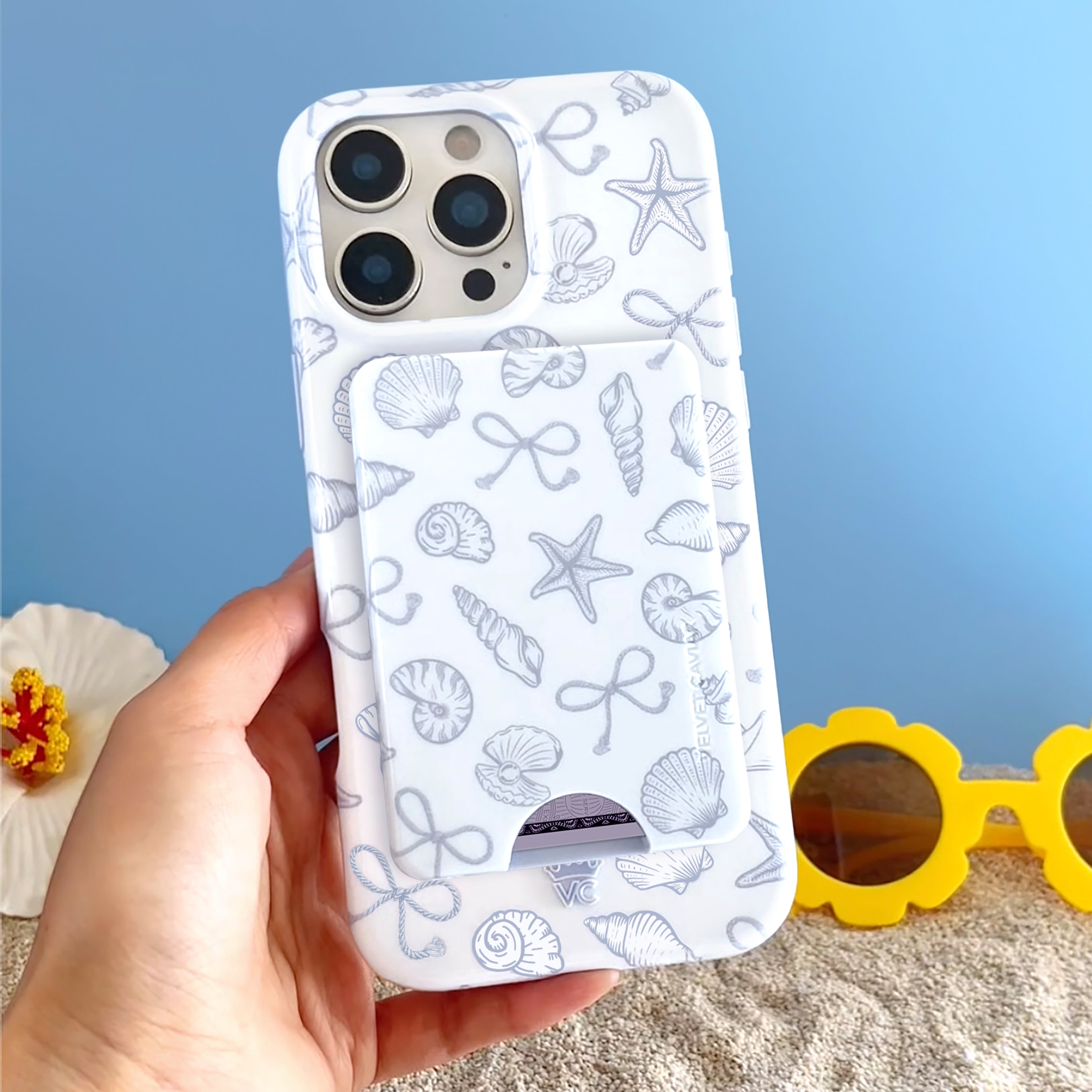 Premium Coastal Seashells MagSafe Wallet for iPhone - Slim Magnetic Card Holder with RFID Protection - Perfect for Beach Vacations & Everyday Use