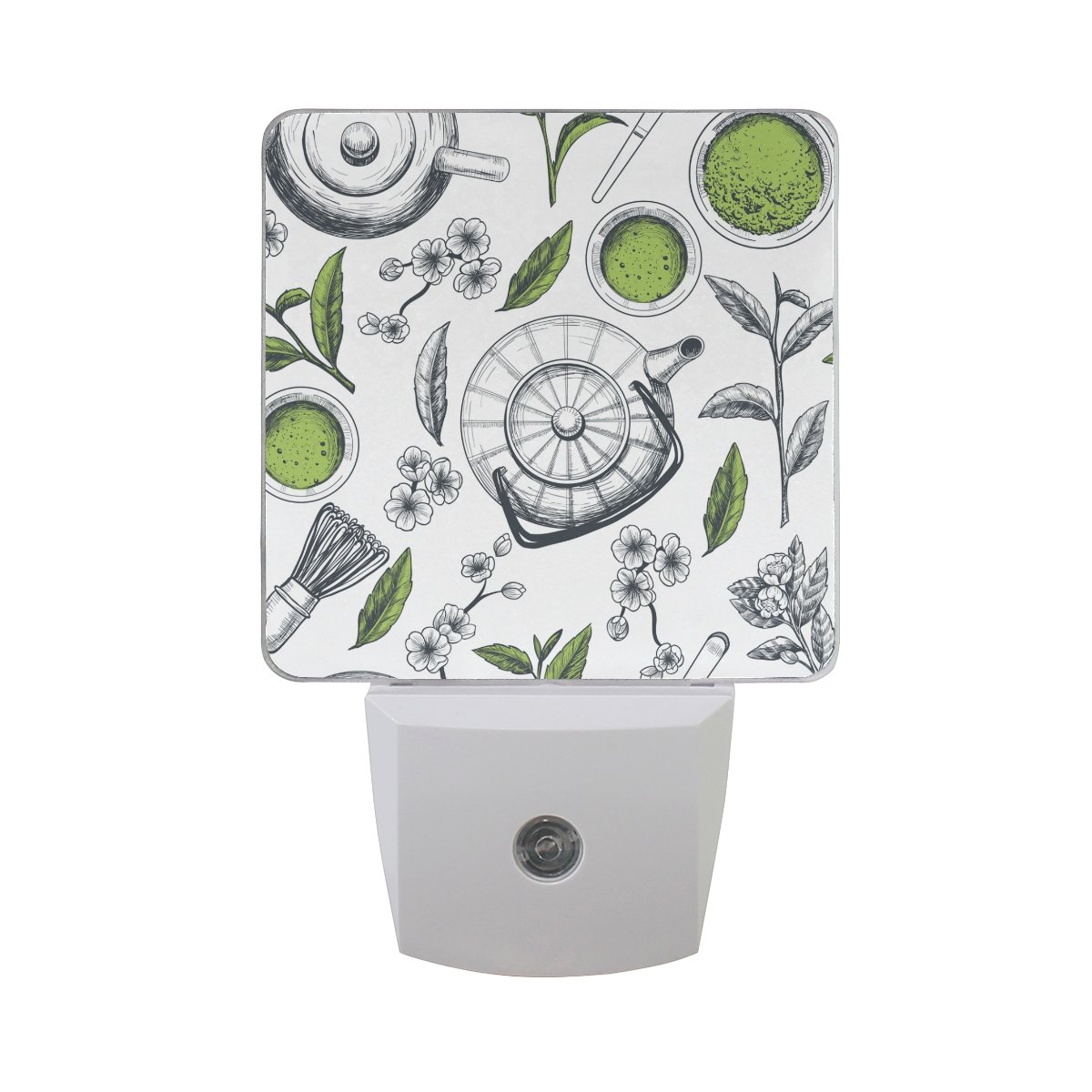 Matcha Tea Printed LED Night Light Plug-In with Dusk-to-Dawn Sensor - Energy Efficient 0.5W Nightlight for Bedroom, Bathroom, Kitchen, Hallway & Stairs (2-Pack) - Perfect for Safe Night Navigation and Soft Ambient Lighting
