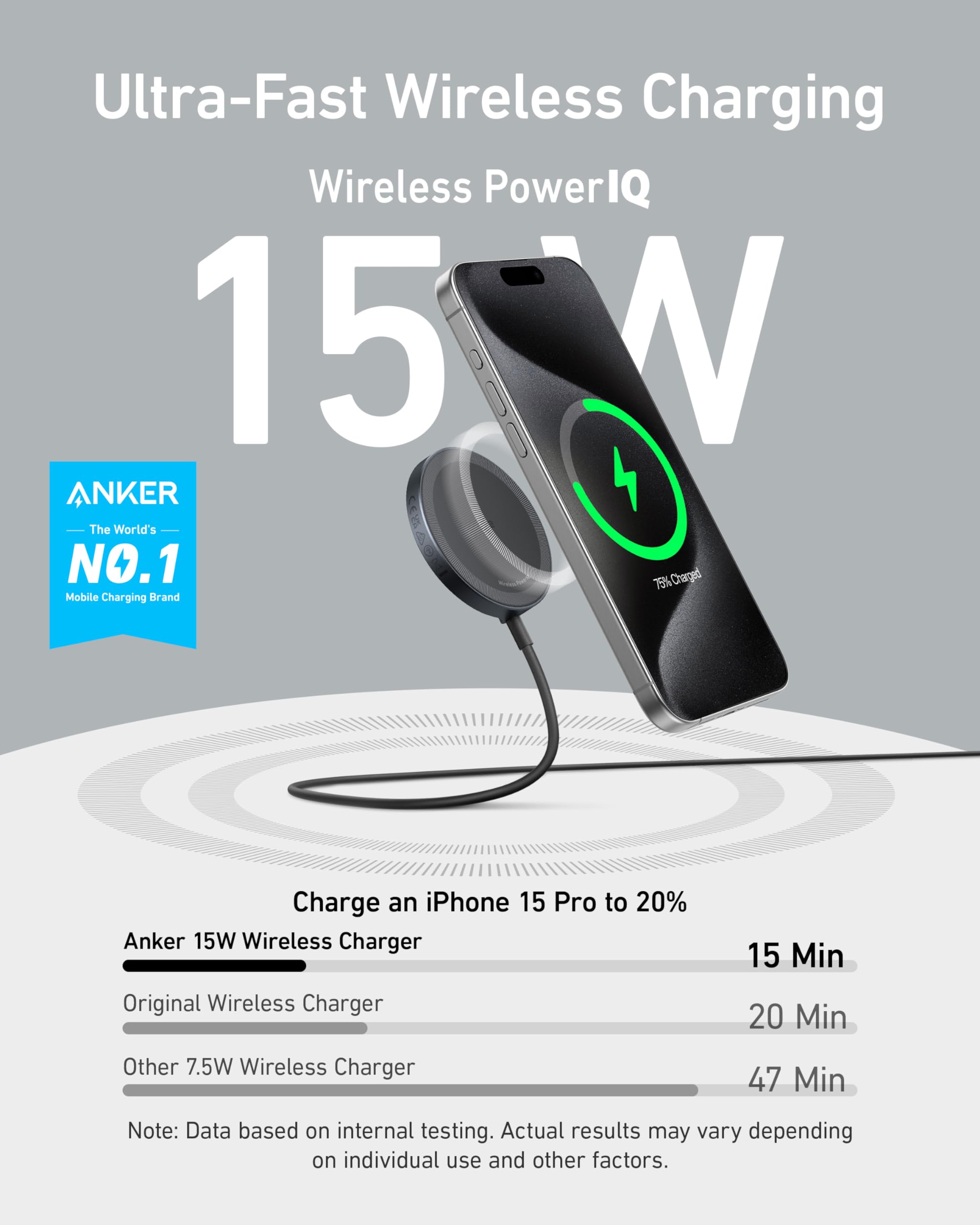 Anker MagGo Qi2 Certified 15W Wireless Charging Pad - Magnetic MagSafe Charger Compatible with iPhone 16/16 Plus/16 Pro/16 Pro Max/15/14/13/12 Series (Includes USB-C Cable) - Perfect for Home, Office & Travel Charging