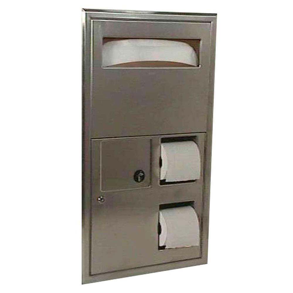 Bobrick B3574 ClassicSeries Recessed Seat Cover Dispenser with Toilet Paper Holder & Sanitary Disposal - Satin Finish for Commercial Restrooms & Public Washrooms
